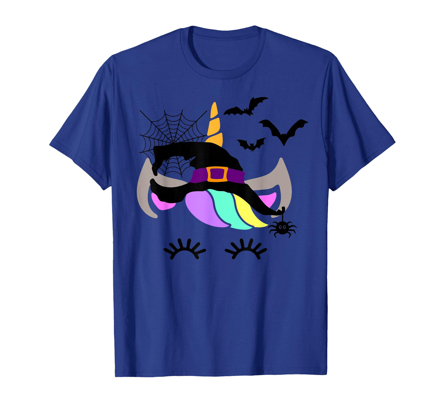 Unicorn Face Eyelashes Bats Spider Witch Halloween Costume T-Shirt