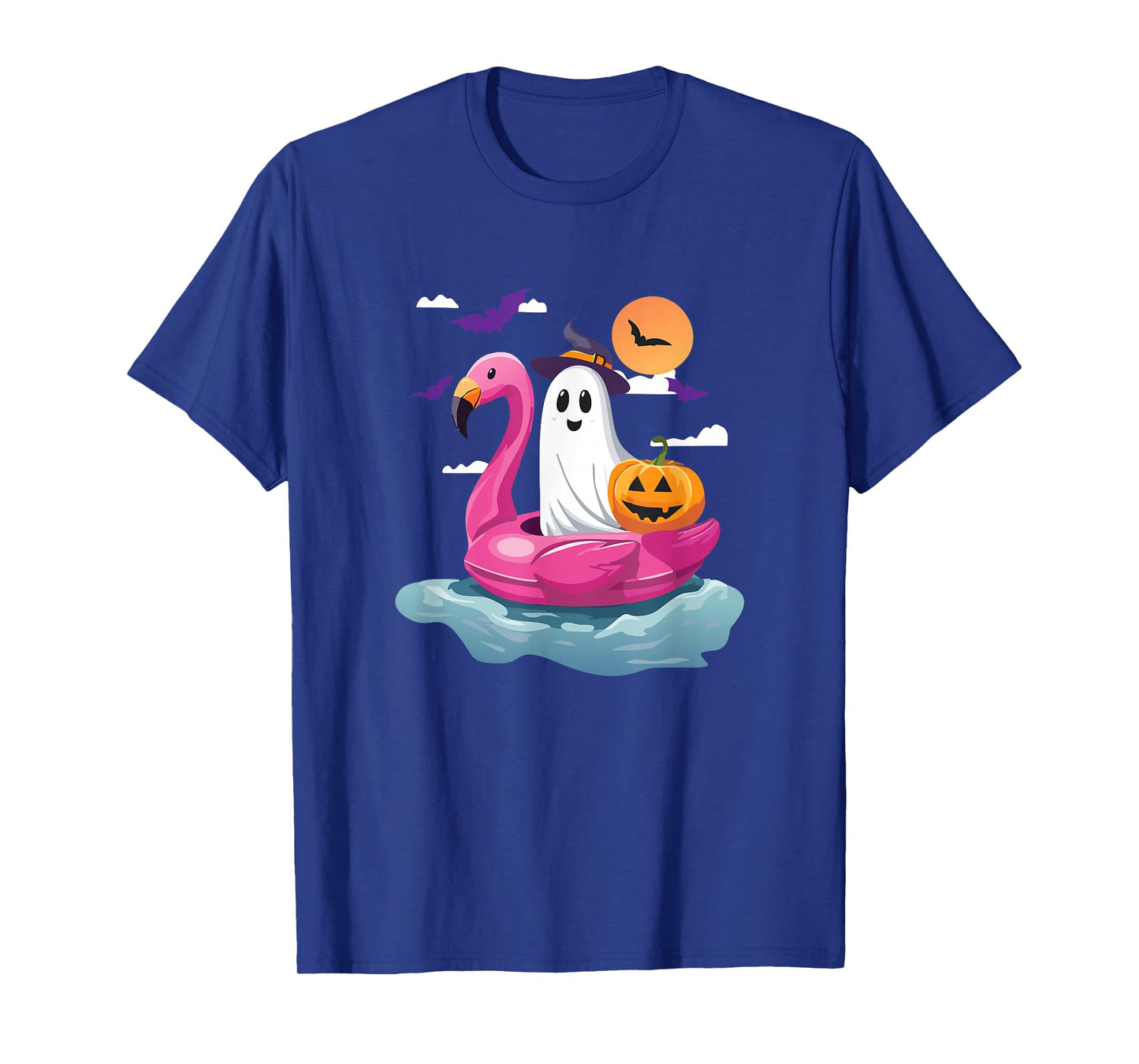 Boo Ghost with Flamingo Float Halloween Pumpkin Witch Hat T-Shirt