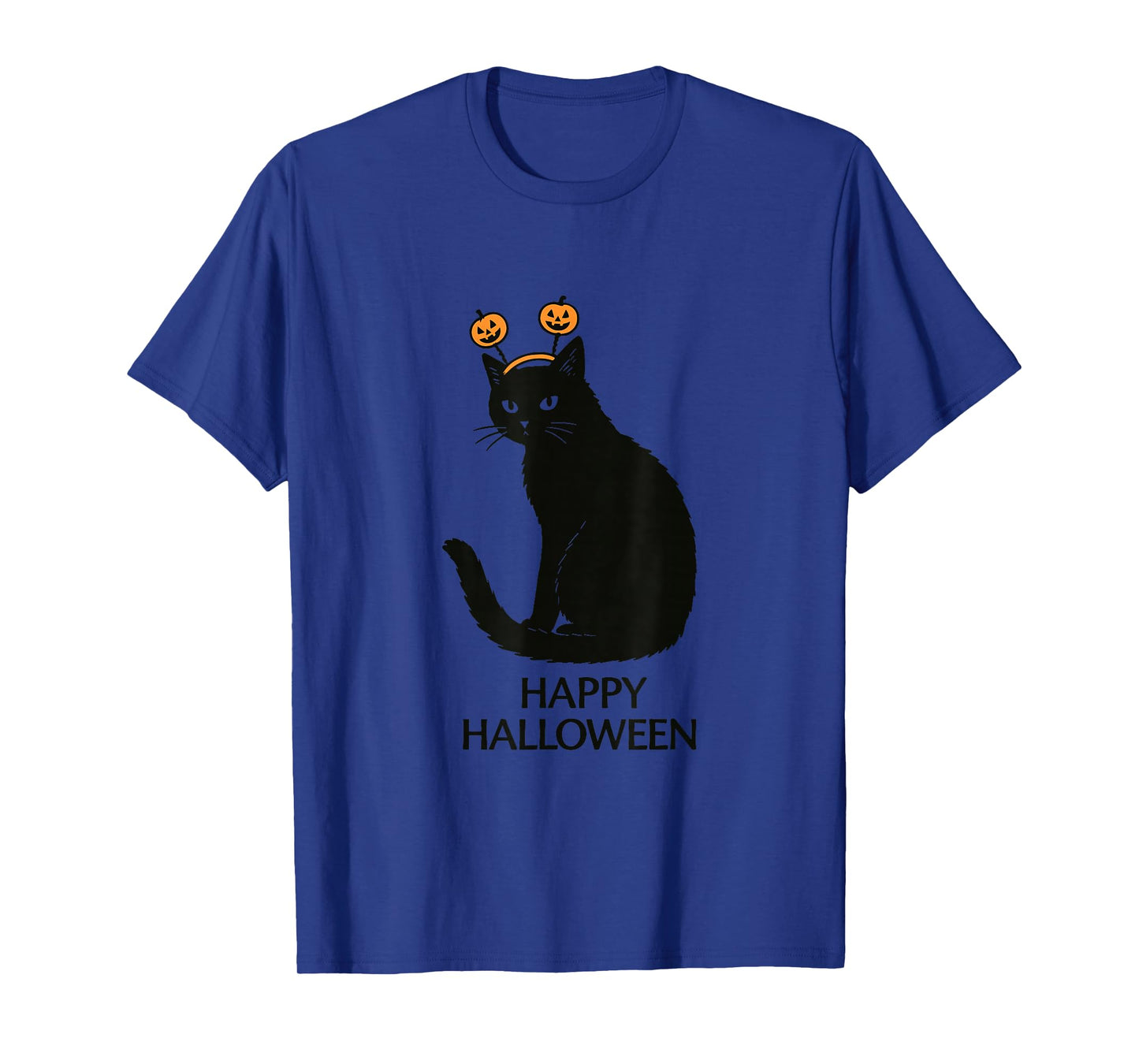 Happy Halloween Cat with Witch Hat Design T-Shirt