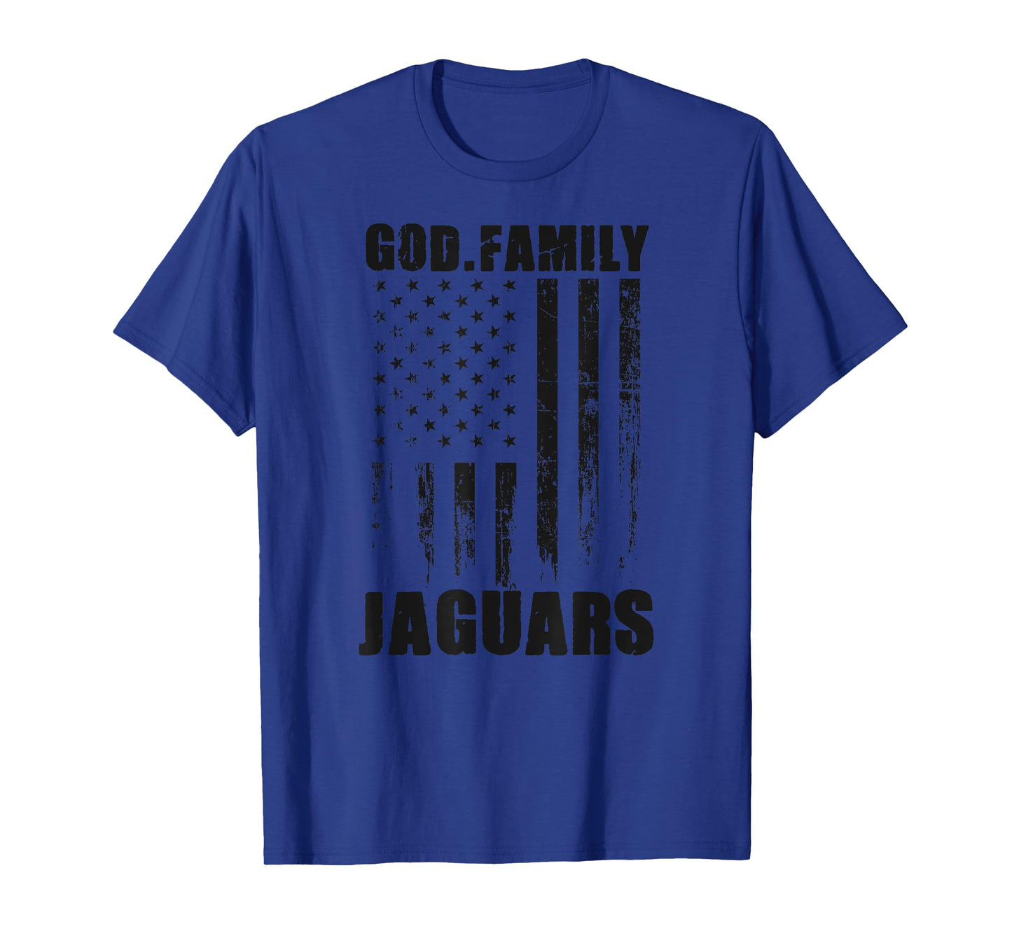 Blue Valley West Jaguars God. Family. Vintage USA Flag T-Shirt