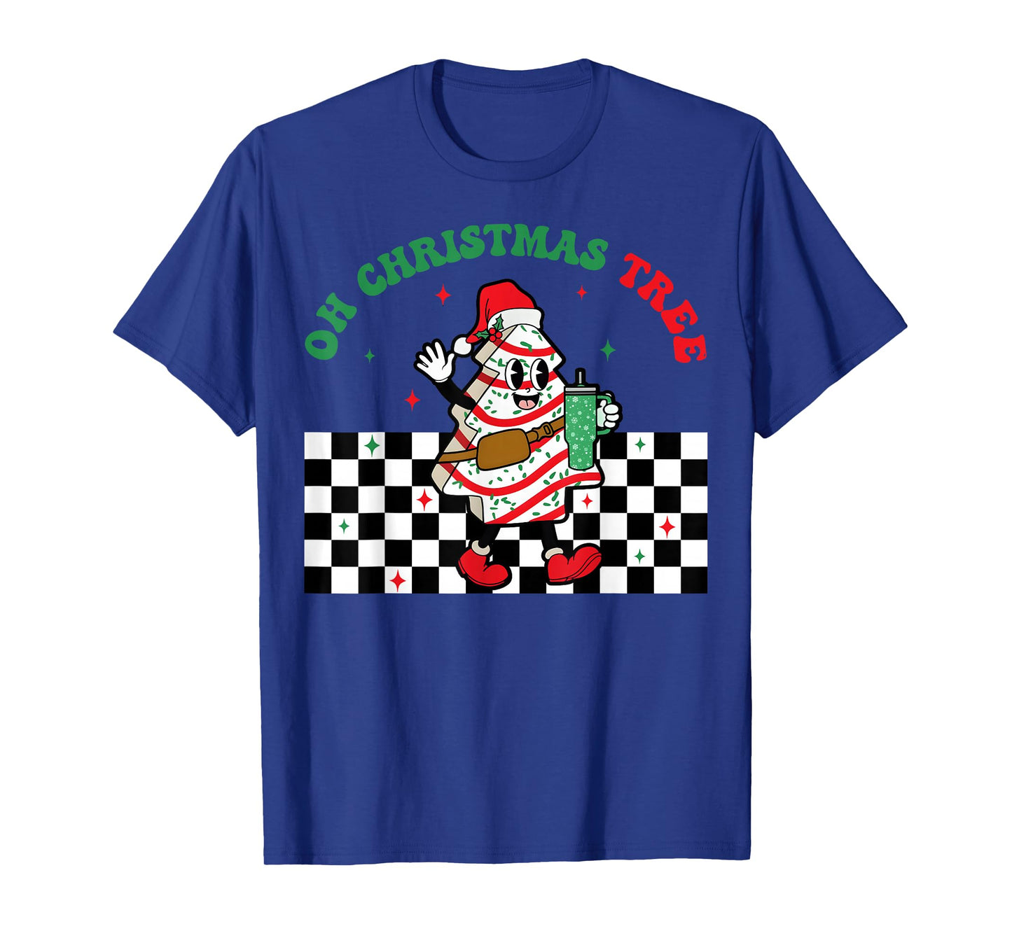 Groovy Checkered Oh Christmas Tree Cakes for Cake Lovers T-Shirt
