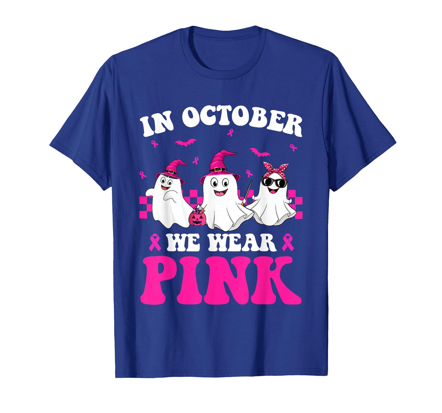 in October We Wear Pink Ghost Boo Halloween Breast Cancer T-Shirt
