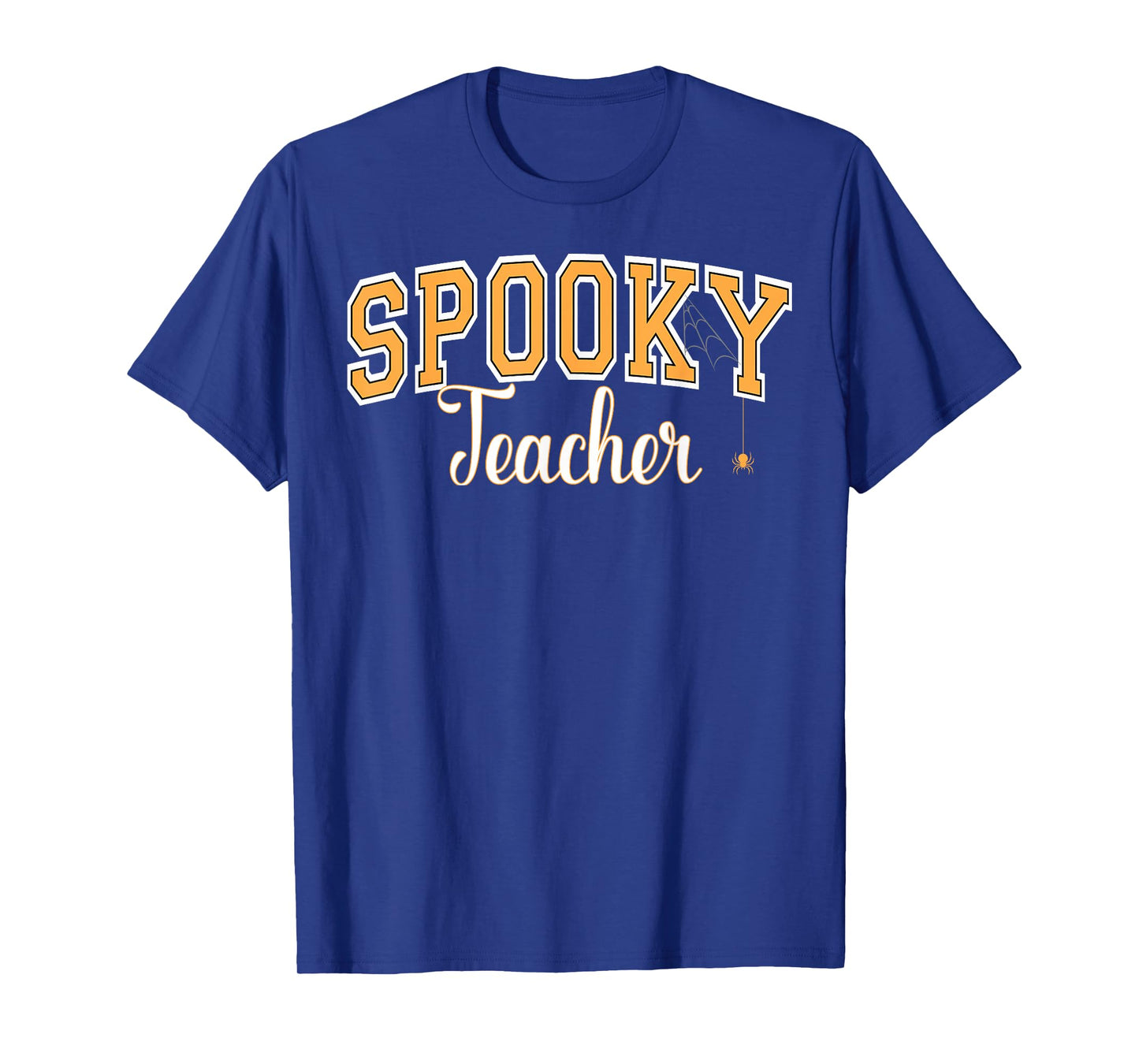 Spooky Teacher Halloween Spider Varsity Orange Letters T-Shirt