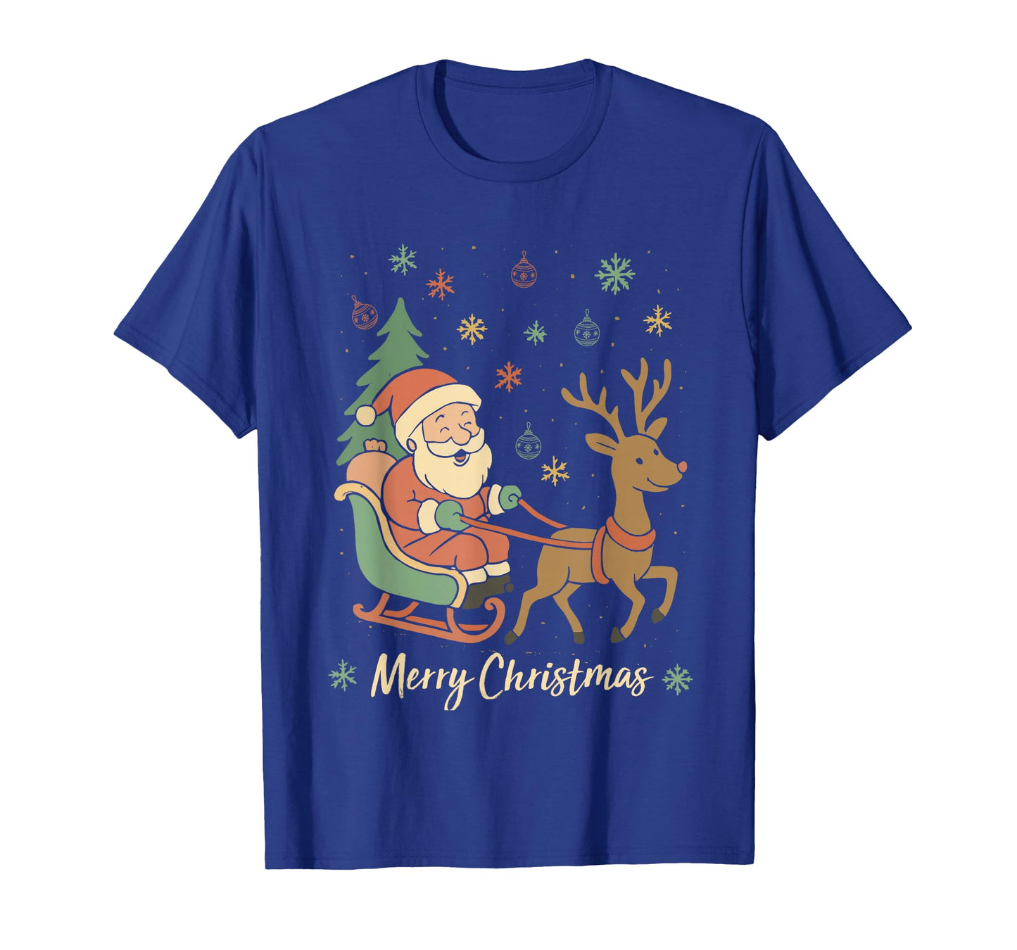 Funny Merry Christmas Santa Sleigh Reindeer Xmas Family T-Shirt