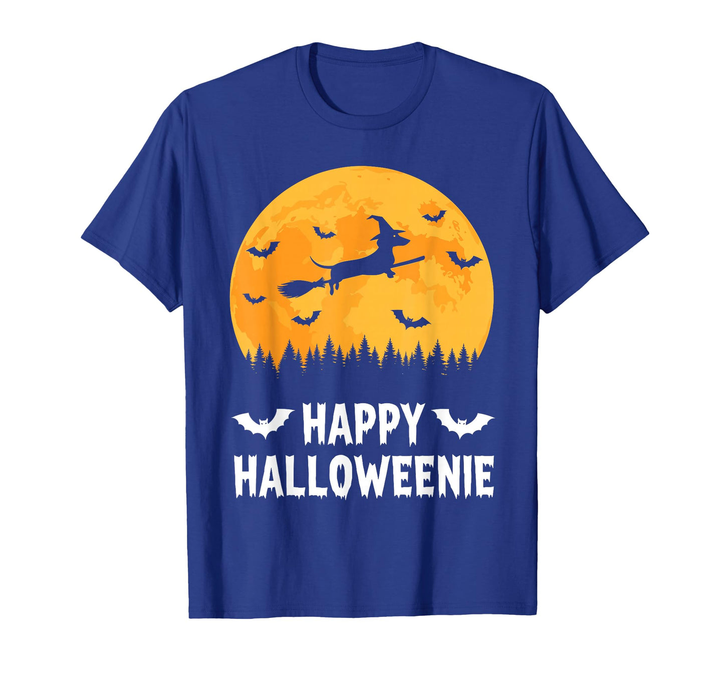 Happy Halloweenie Funny Halloween Dachshund Flying Witch T-Shirt