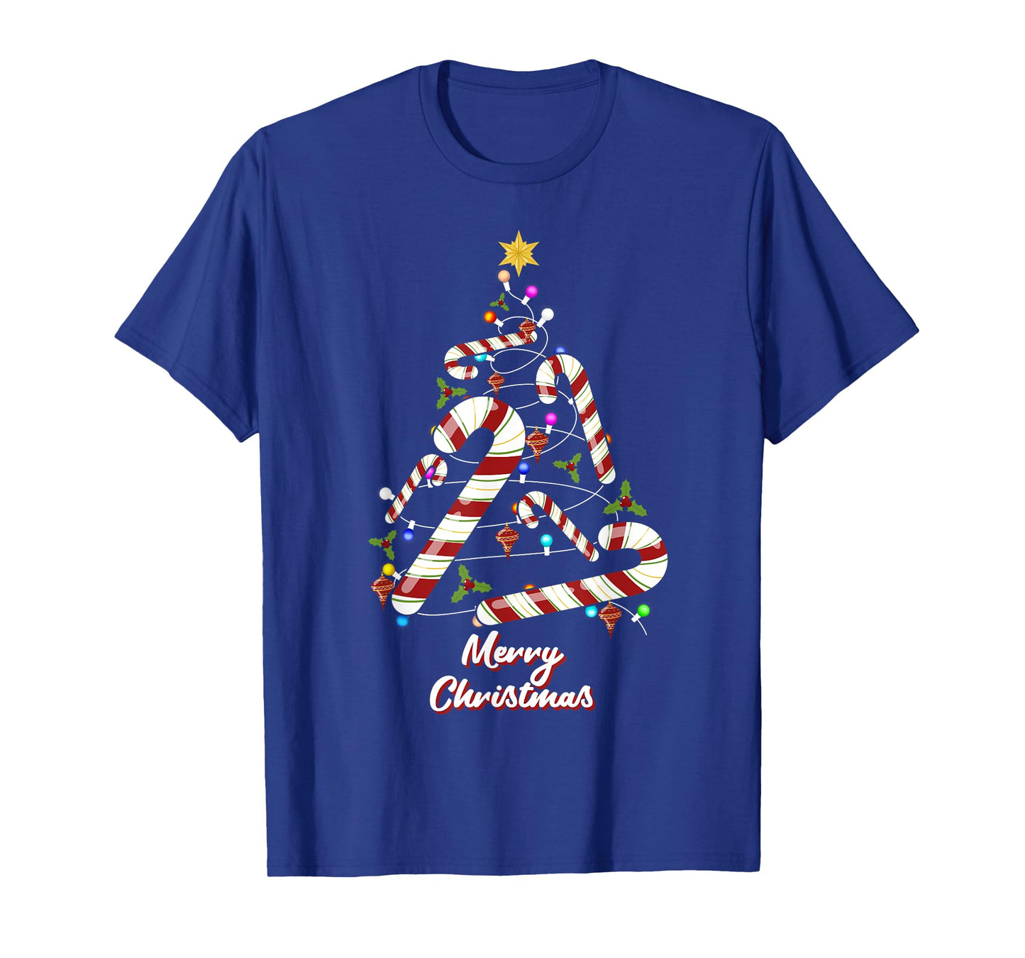 Merry Christmas Candy Cane Xmas Tree Women Boy Kid T-Shirt