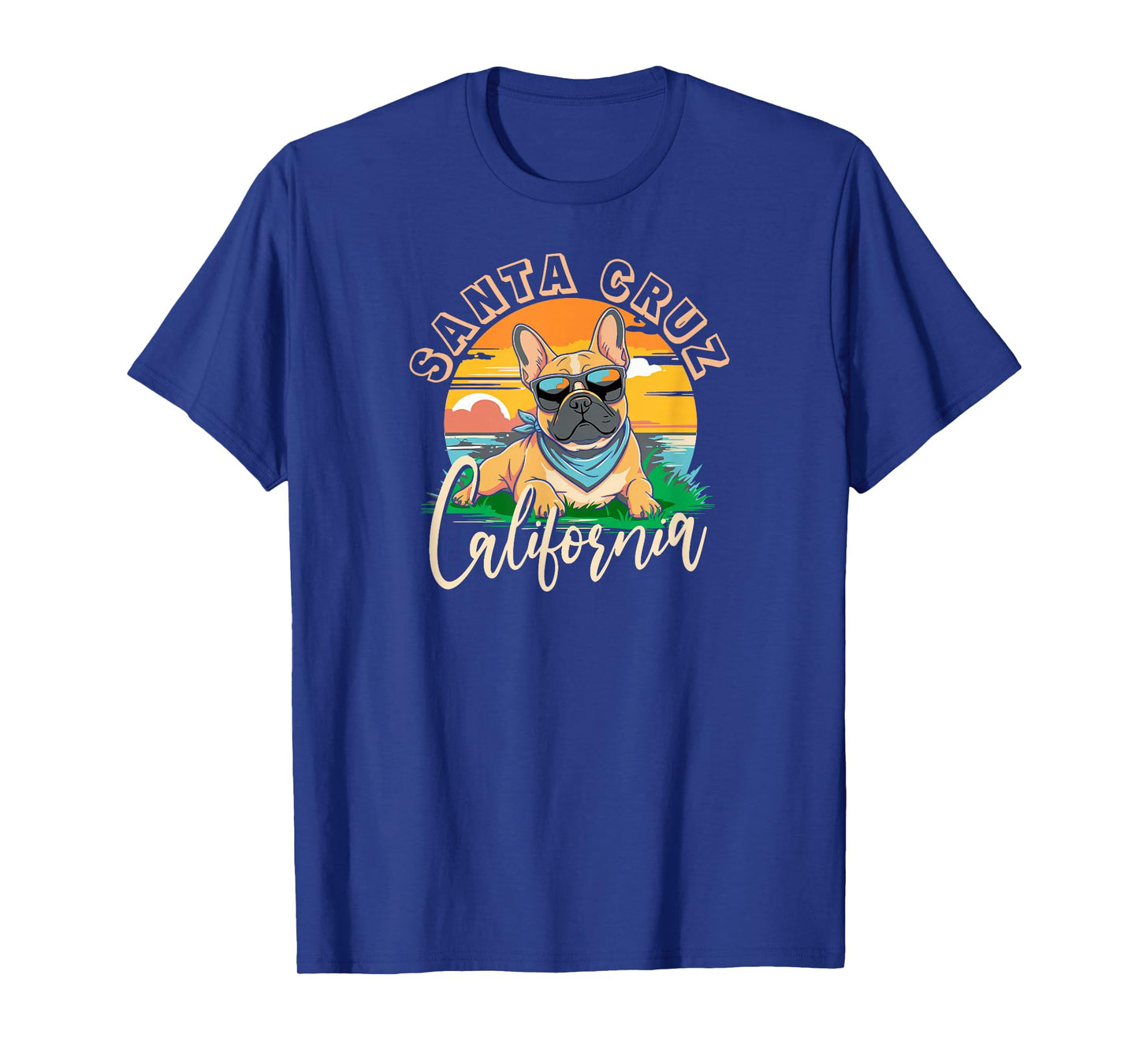 Retro Santa Cruz California Beach French Bulldog Dog Breed T-Shirt