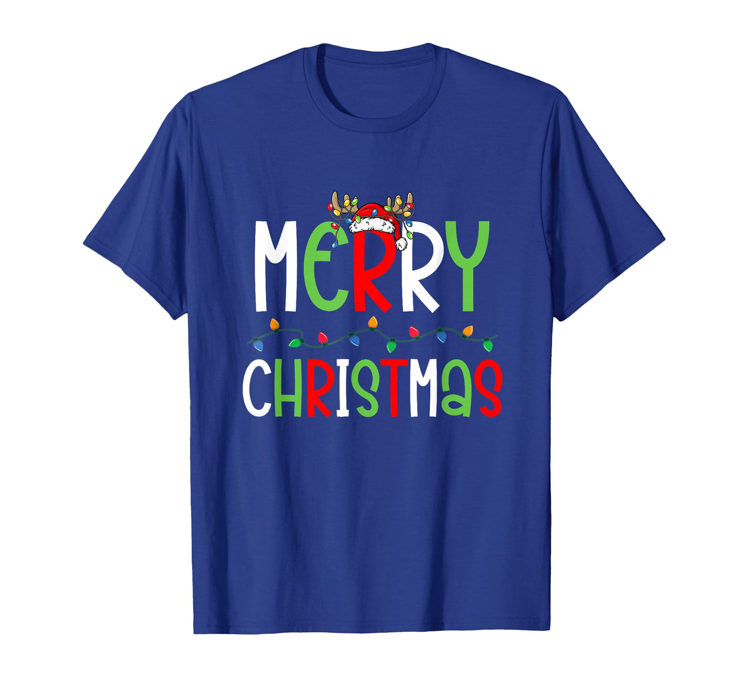 Merry Christmas Lights Reindeer Santa Holiday Outfit T-Shirt