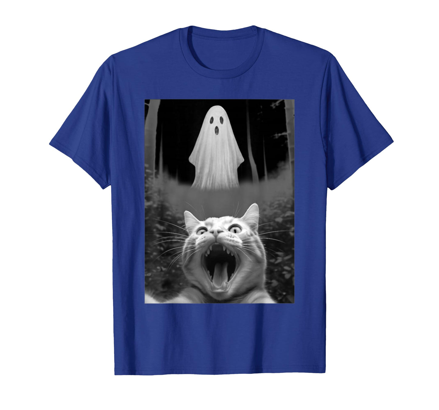 Funny Cat Selfie with Cute Boo Halloween Forest Men Women T-Shirt