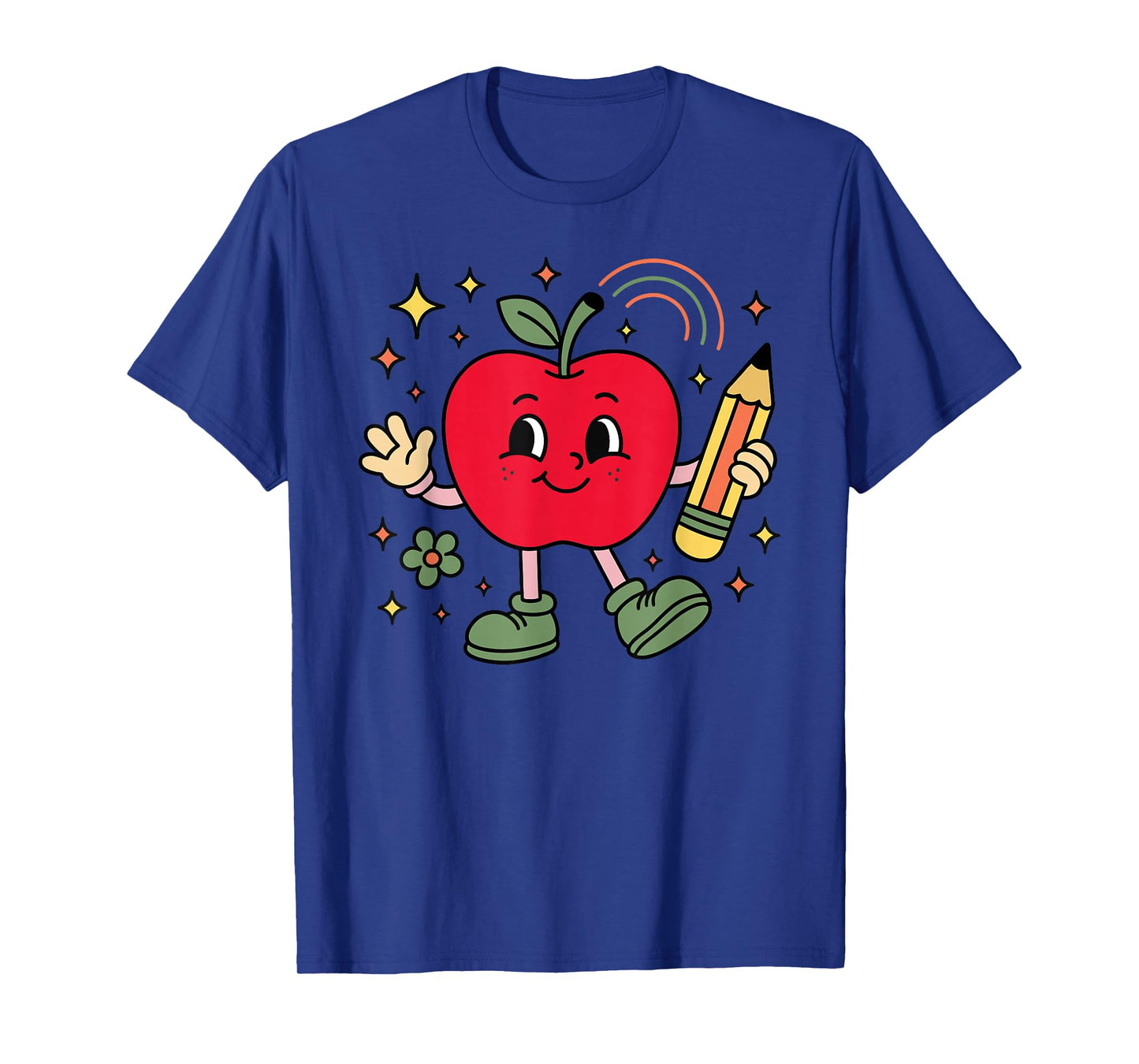 Retro School Apple with Face and Teacher’s Pencil T-Shirt