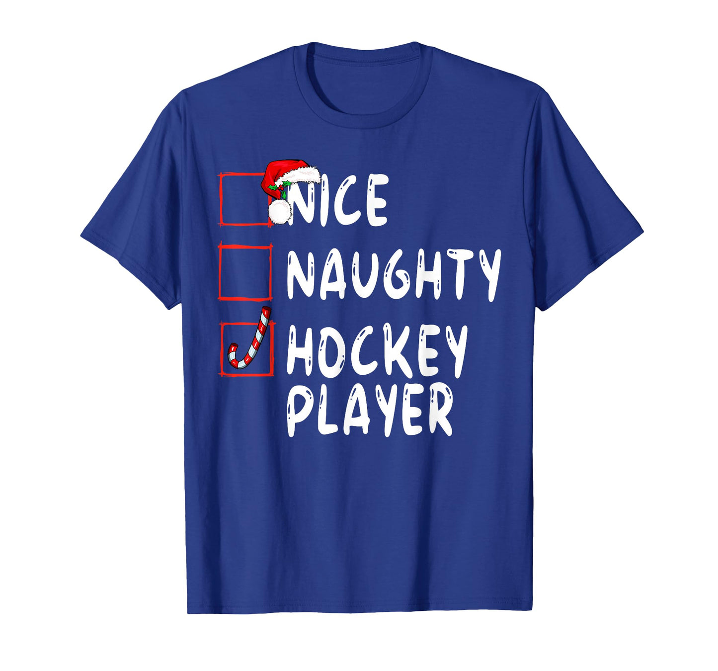 Nice Naughty Hockey Player Christmas Santa Claus T-Shirt