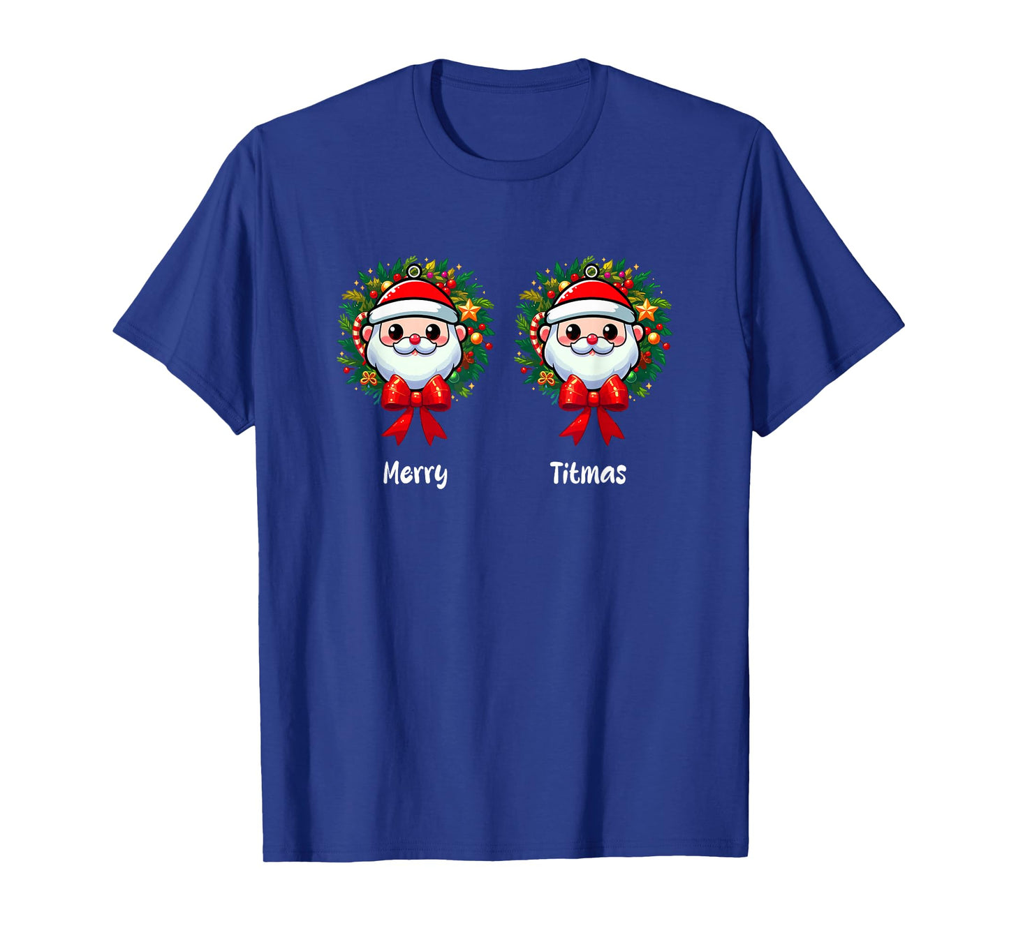 Merry Christmas Funny Joke Bra Women Costume Two Cute Santa T-Shirt