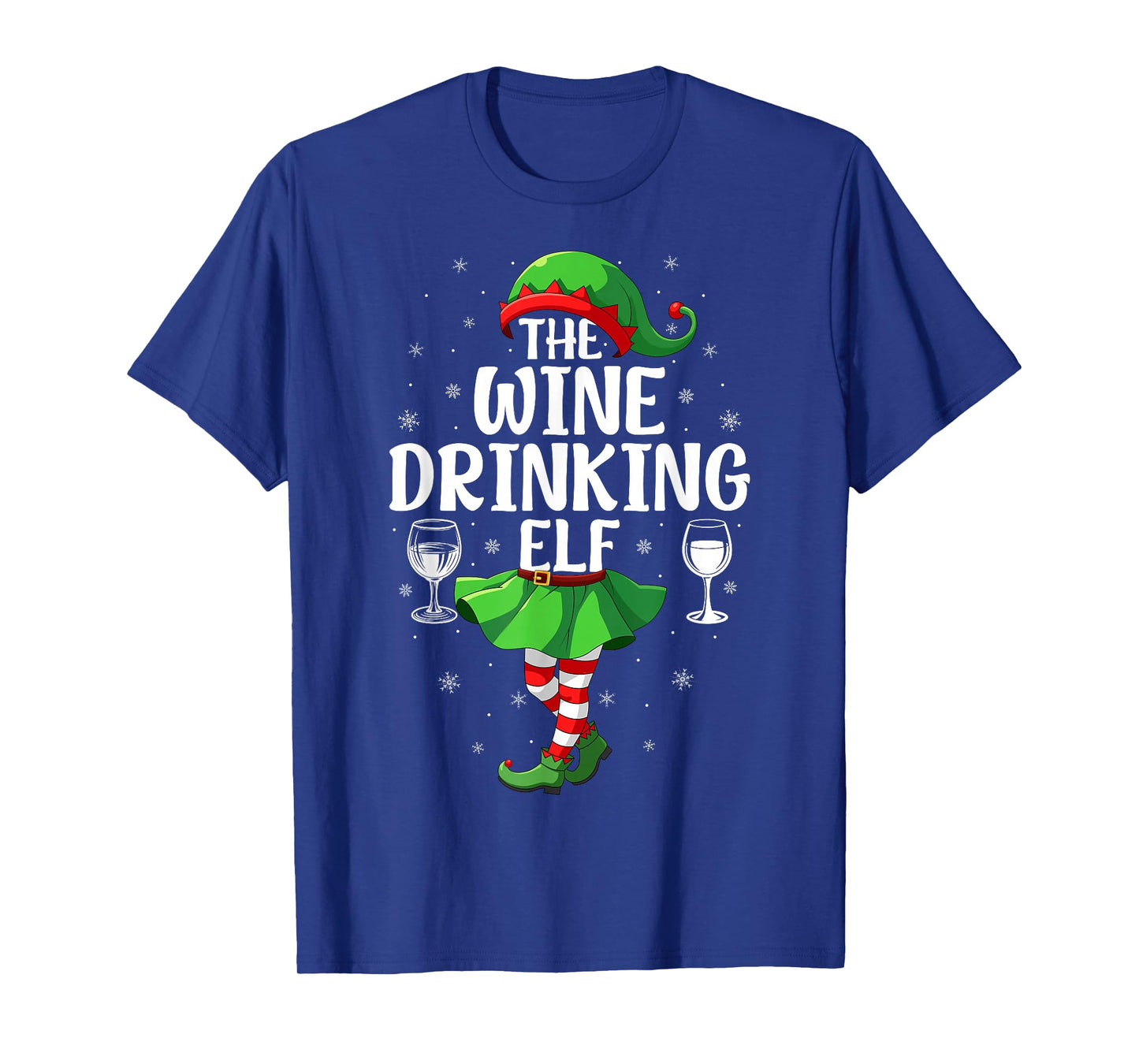 Wine Drinking Elf Christmas Girl Women Elf Squad Xmas Family T-Shirt