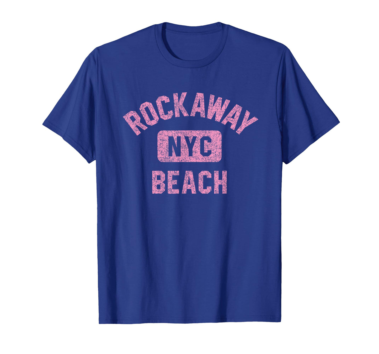 Rockaway Beach NYC Gym Style Distressed Pink Print T-Shirt