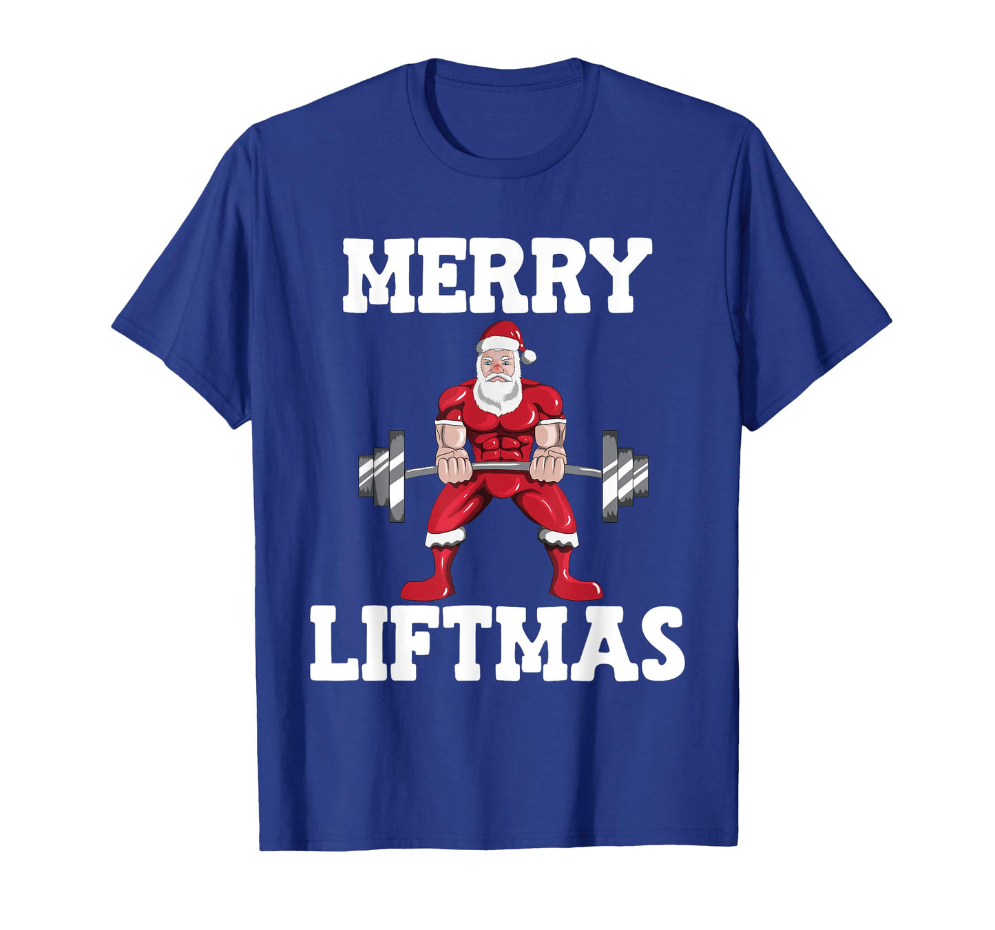 Christmas Santa Claus With Weight Lifter Powerlifting T-Shirt