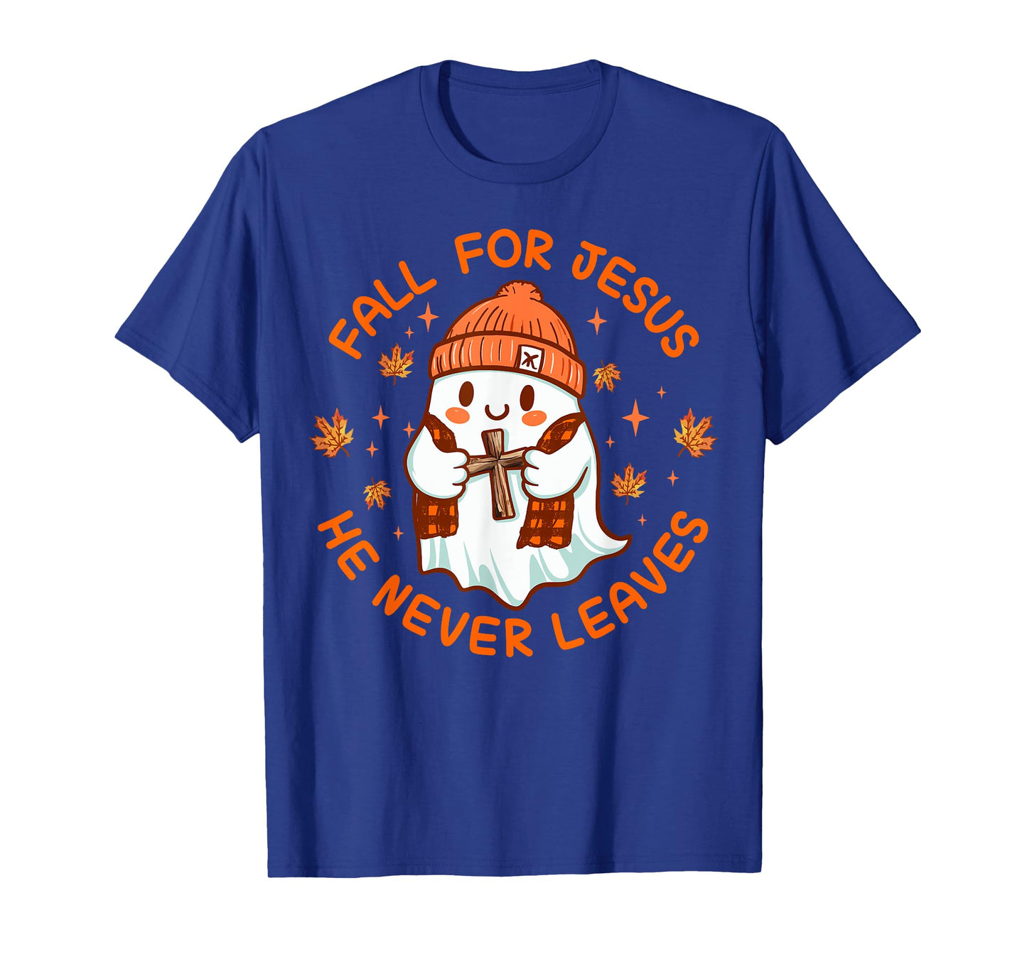 Fall For Jesus He Never Leave Cute Ghost Retro Halloween T-Shirt