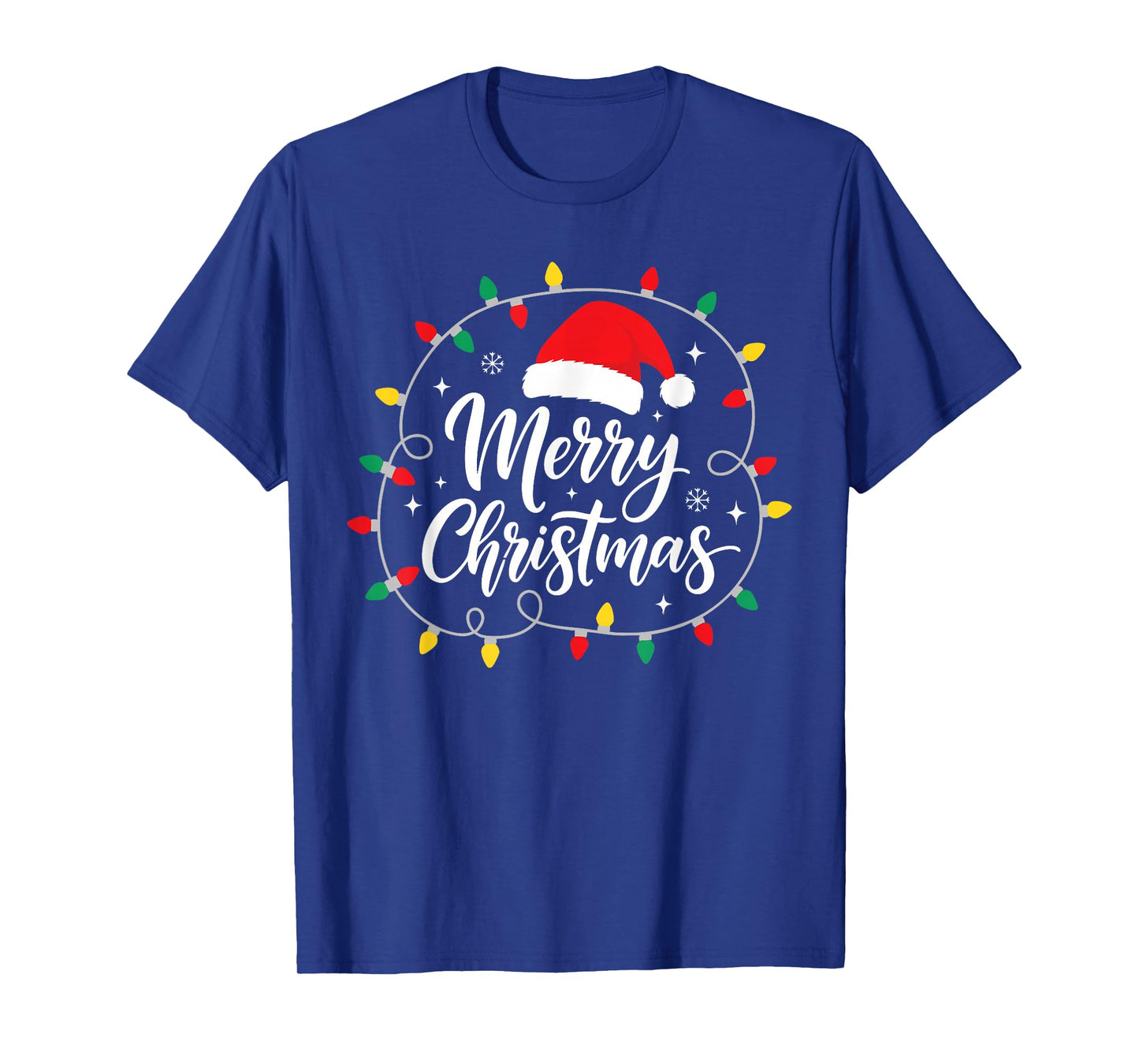 Merry Christmas Lights Red Santa Hat Xmas Family Men Women T-Shirt