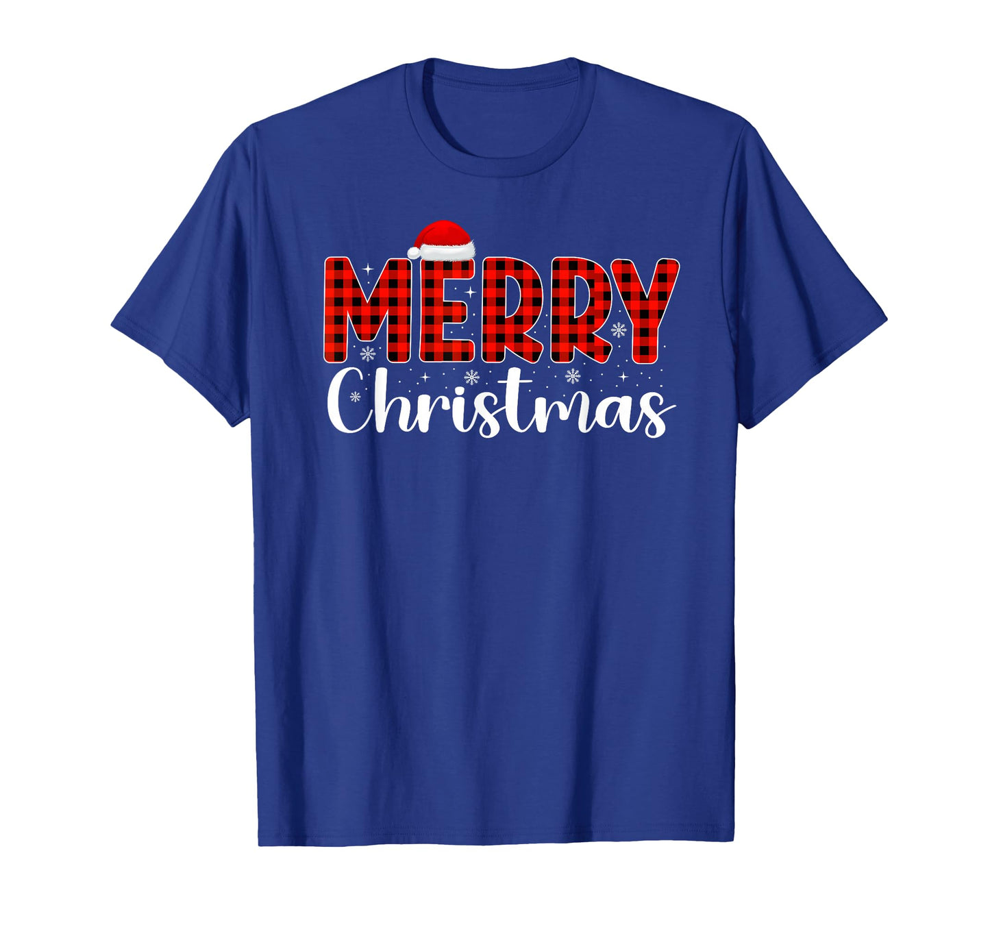 Merry Christmas Buffalo Plaid Red Santa Hat Xmas Pajamas T-Shirt