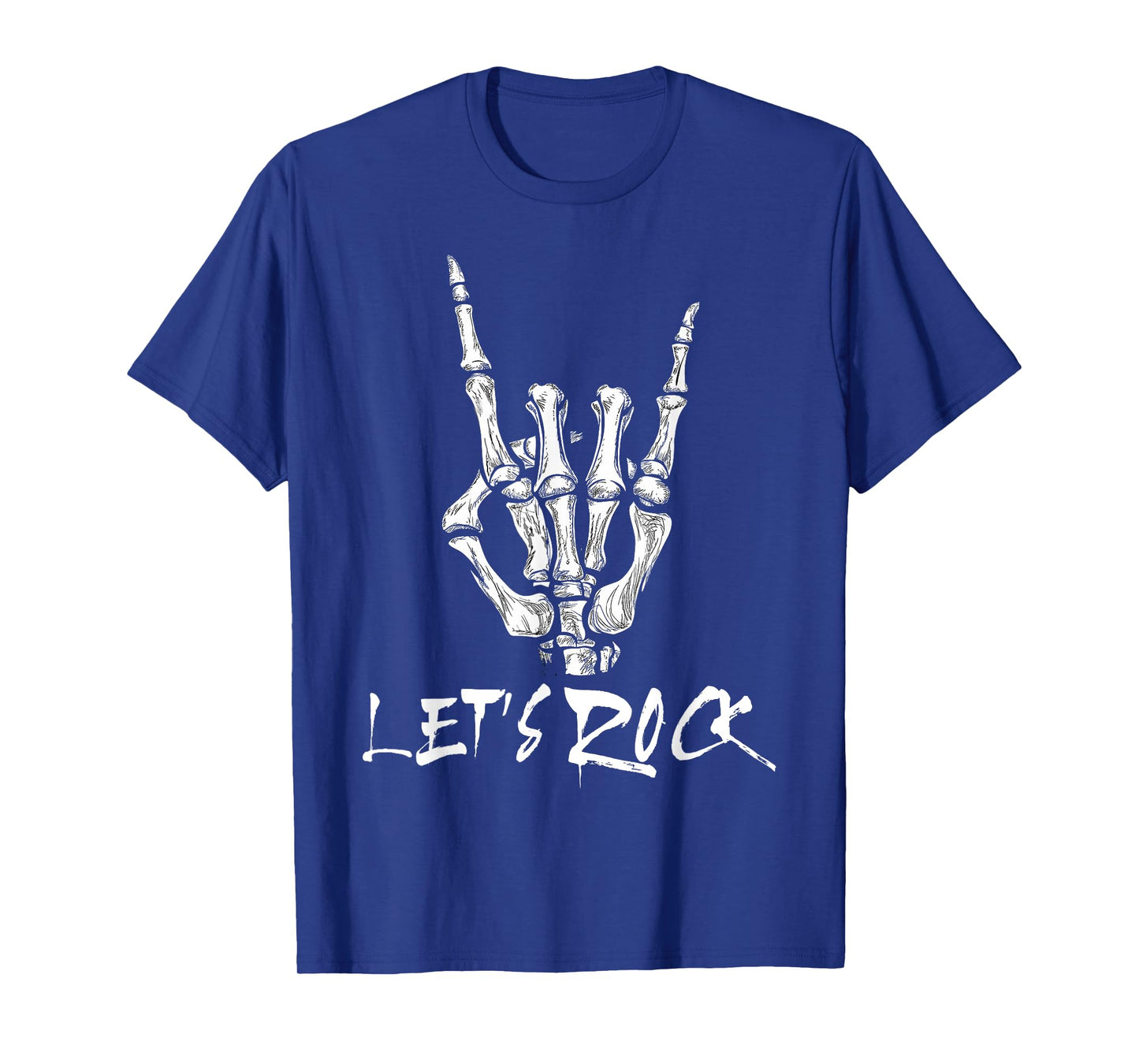Lets Rock Band Rock and Roll Skeleton Hand Sign Rock Concert T-Shirt