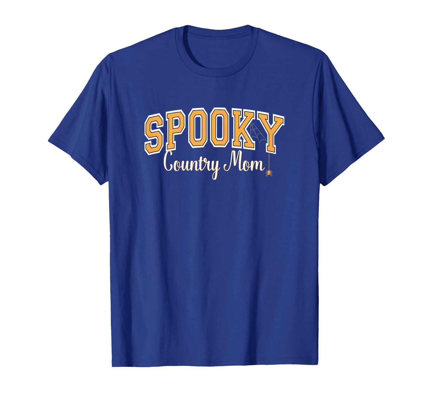 Spooky Country Mom Halloween Spider Varsity Orange Letters T-Shirt