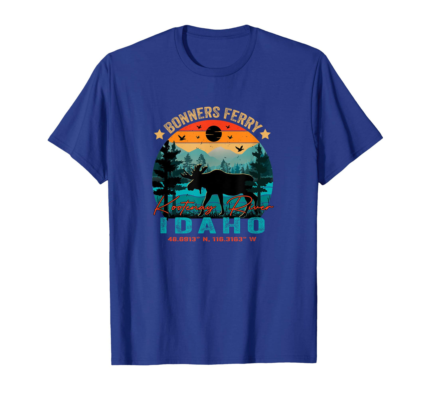Bonners Ferry Idaho ID Retro Sunset Vintage Moose Mountains T-Shirt