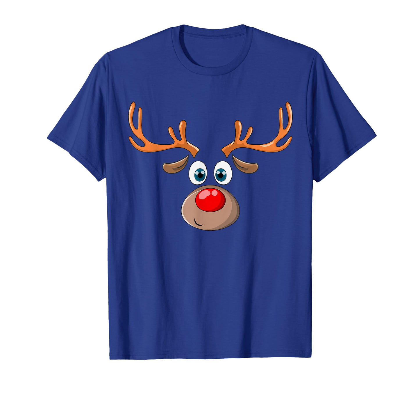 Reindeer Face Deer & Red Nose Brown Christmas T-Shirt