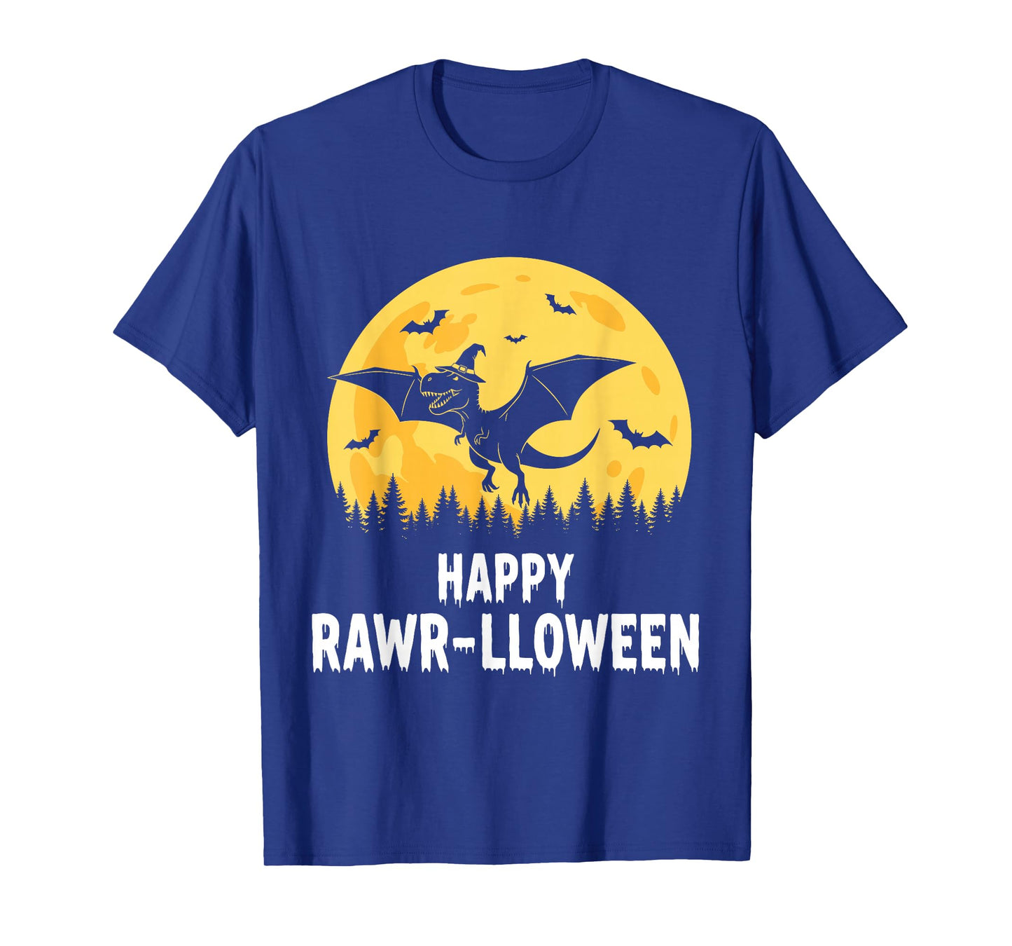 Happy Rawr-lloween Funny Halloween T Rex Flying Witch T-Shirt