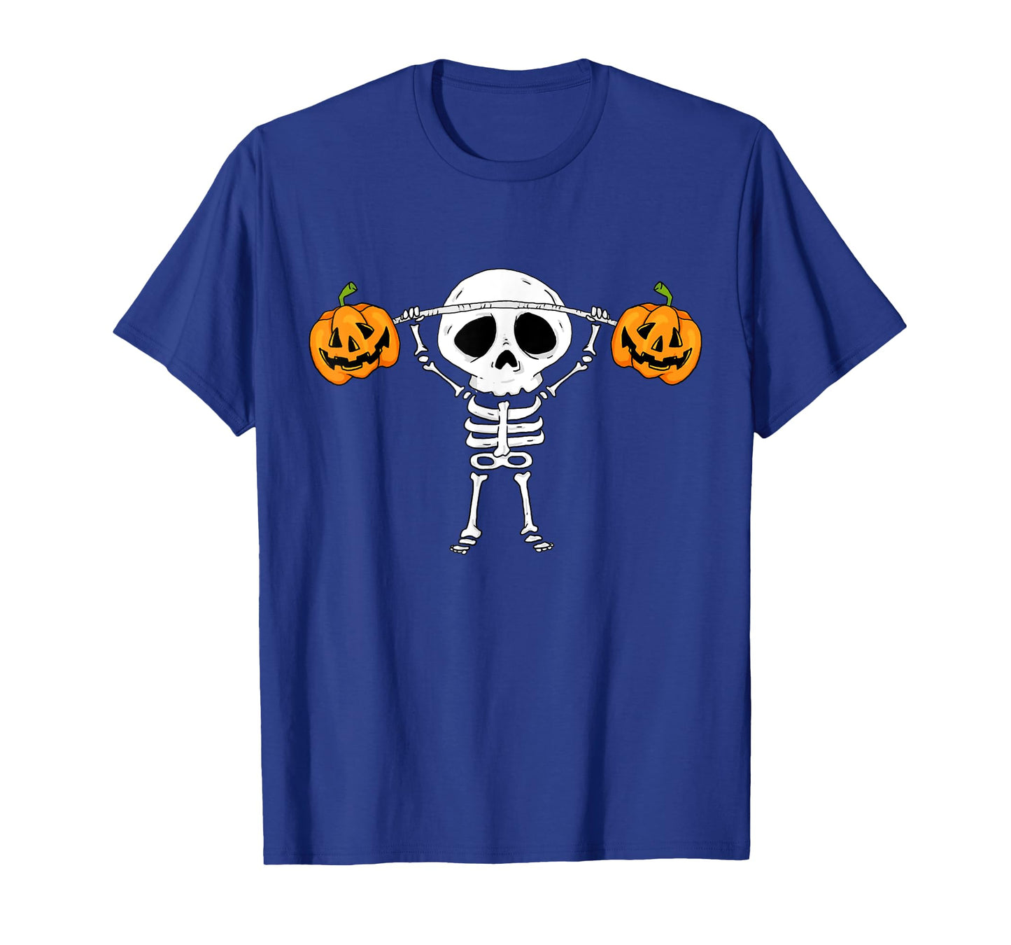 Skeleton Lifting Pumpkins Funny Halloween Snatch Barbell T-Shirt