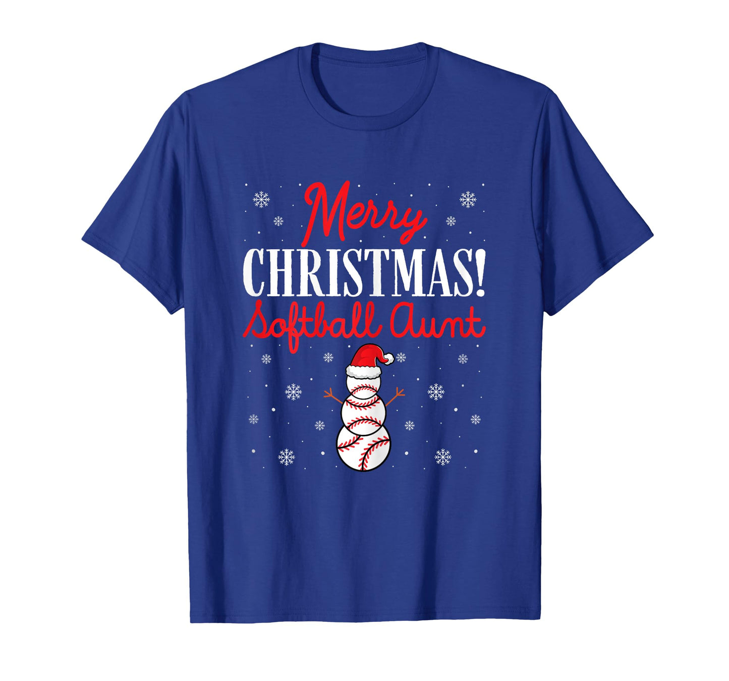 Merry Christmas Softball Aunt - Snowman Santa Hat Softball T-Shirt