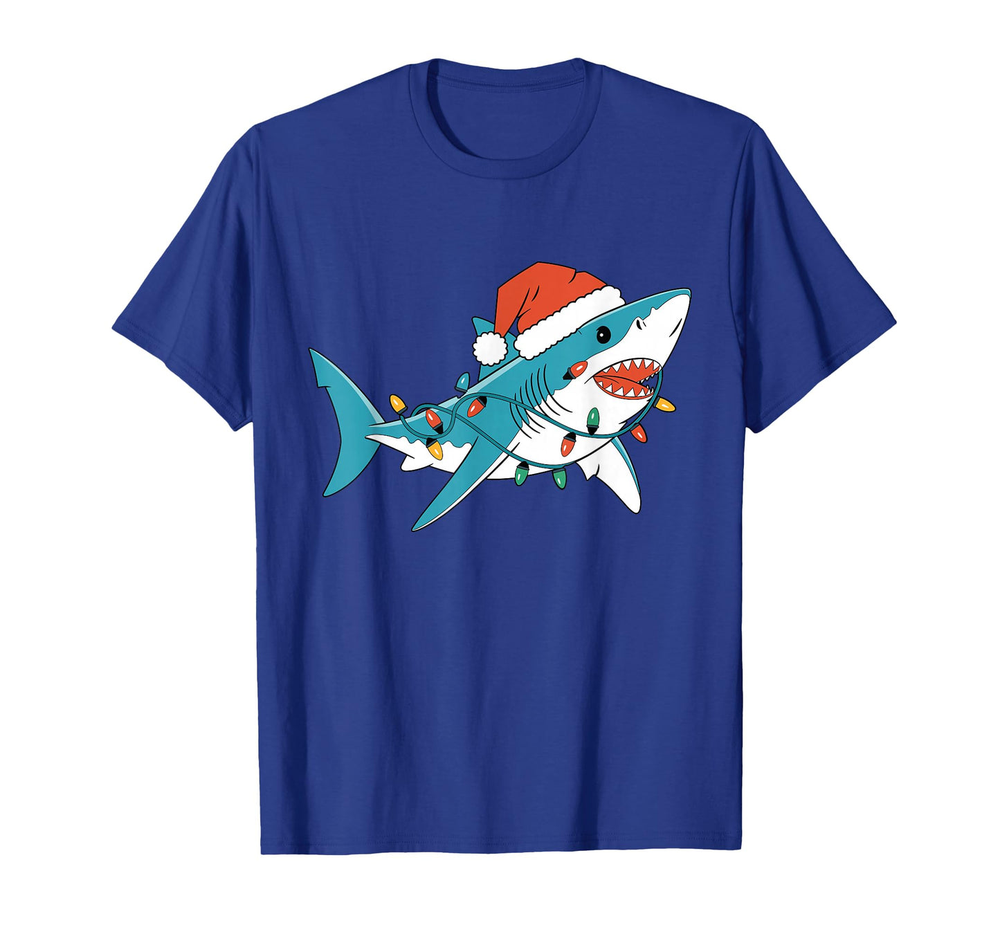 Santa Shark Christmas Lights Sharkmas Tree Xmas Boys Men Tee T-Shirt