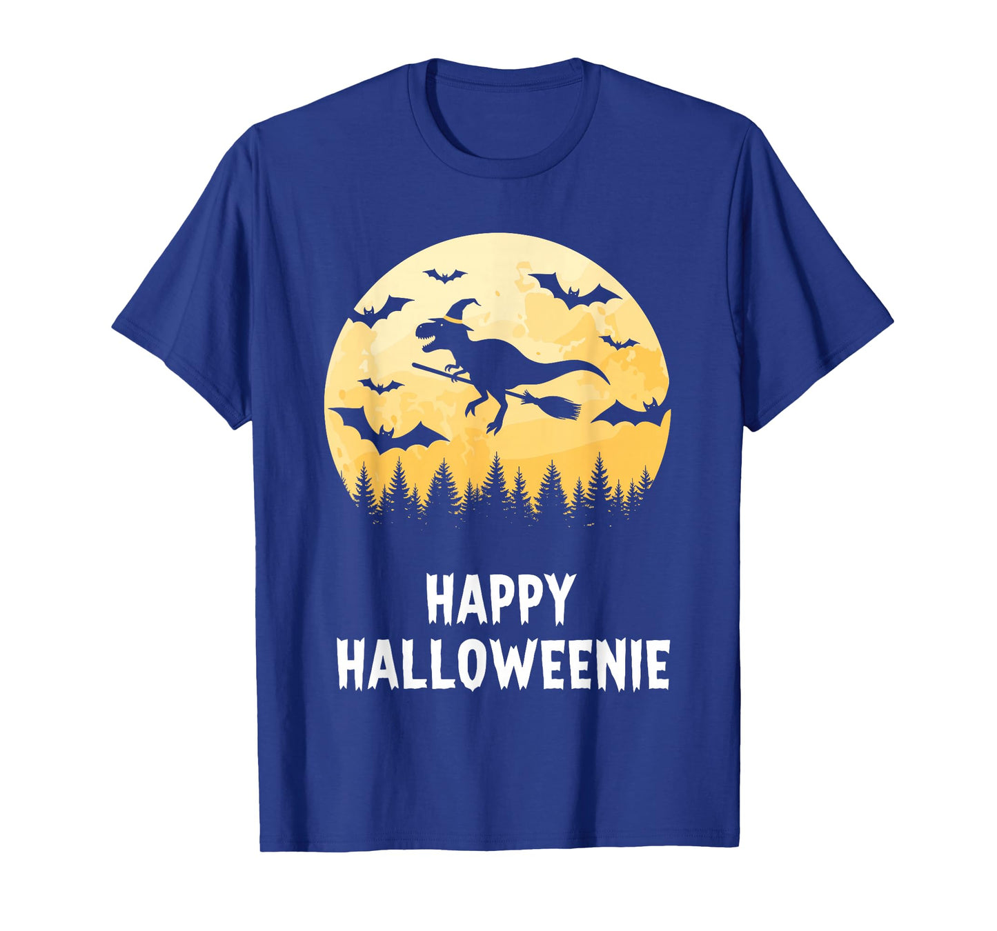 Happy Halloweenie Funny Dinosaur T Rex Flying Witch T-Shirt