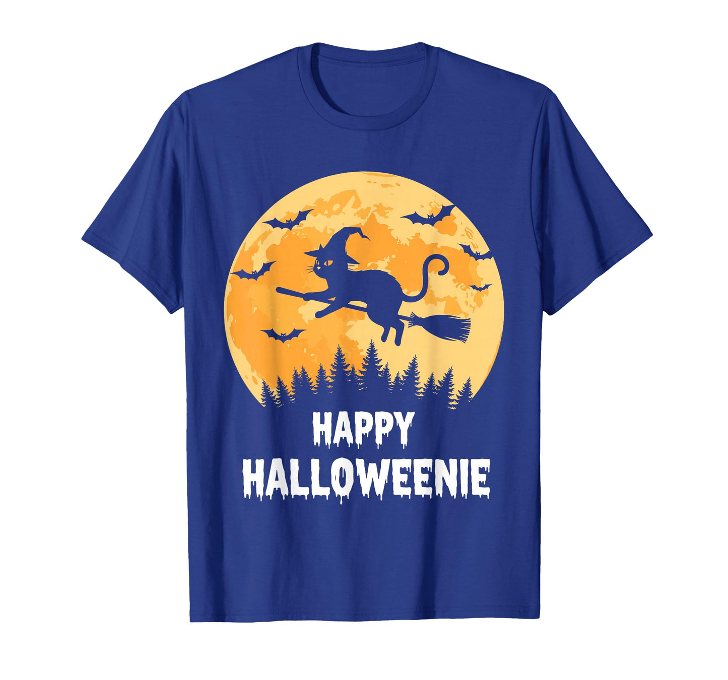 Happy Halloweenie Funny Halloween Cat Flying Witch T-Shirt