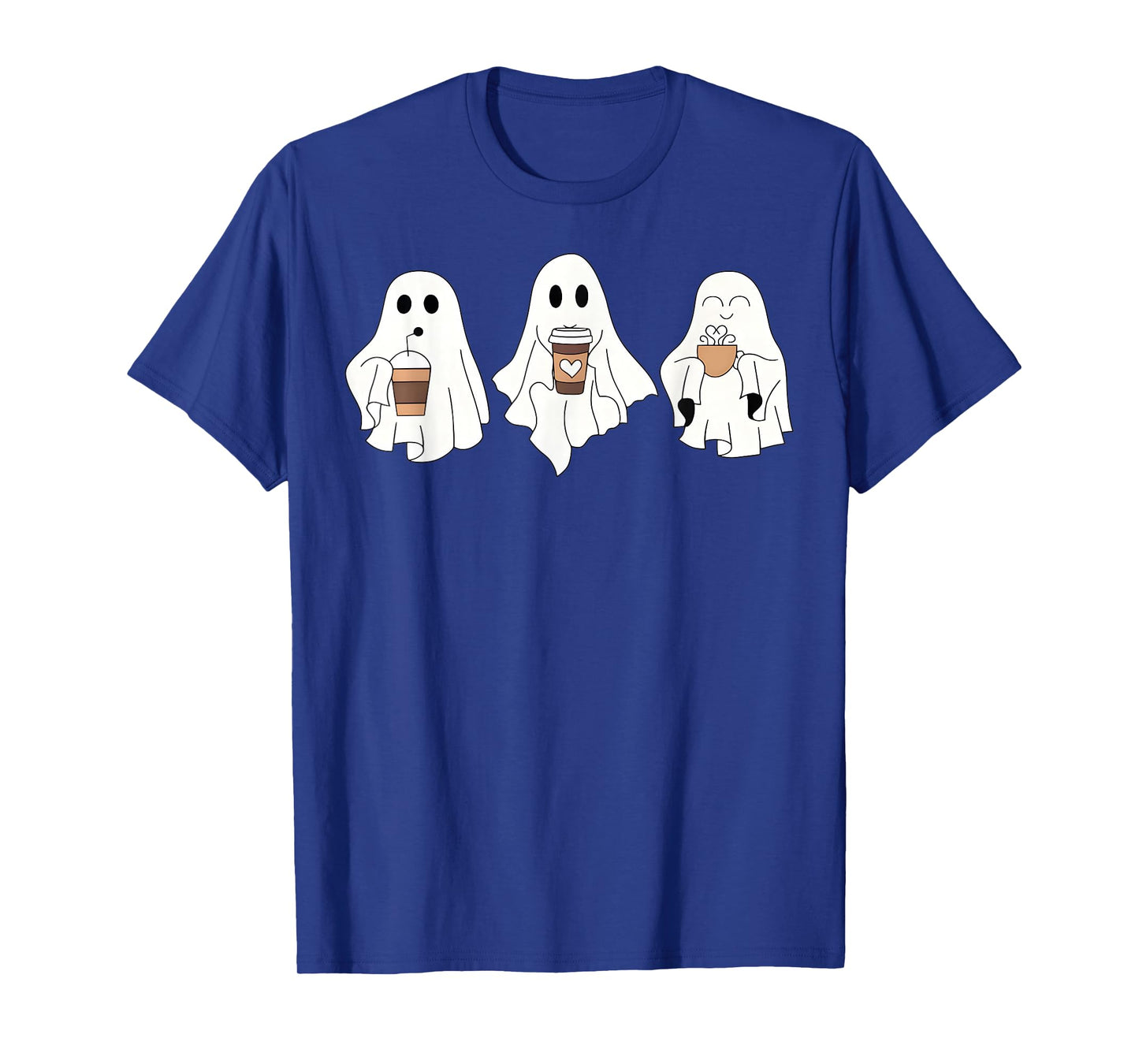 Cute Ghost Drinking Coffee Halloween Ghost Ice Coffee Womens T-Shirt