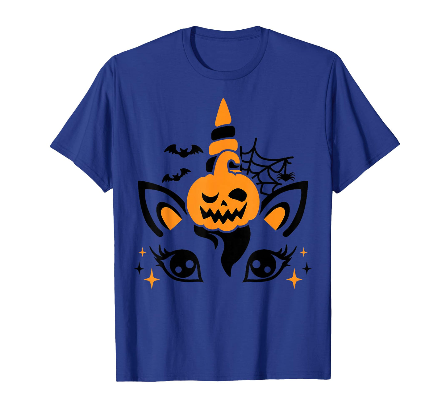 Unicorn Face Eyelashes Bat Jack O Lantern Scary Halloween T-Shirt