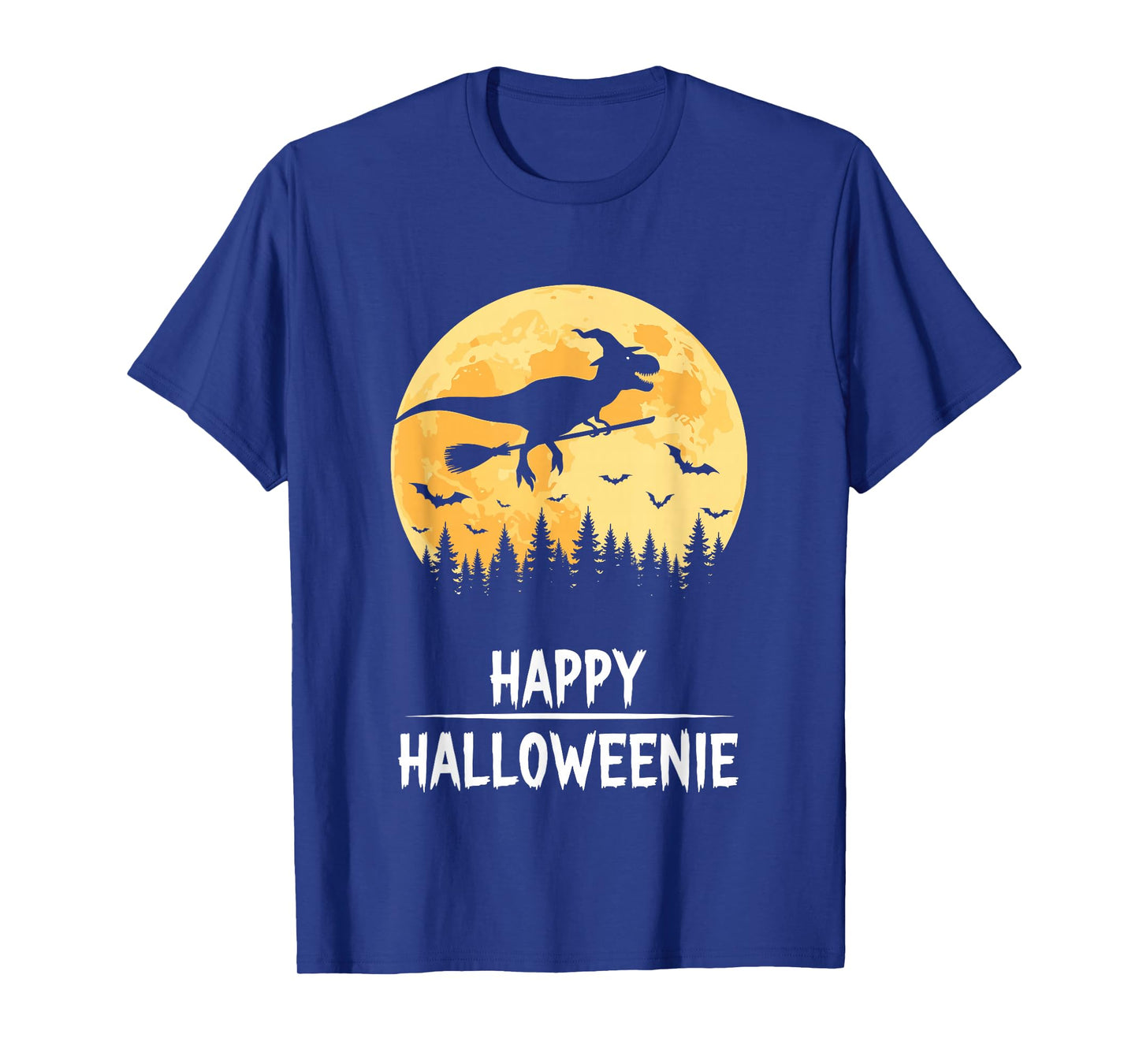 Happy Halloweenie Funny Dinosaur T Rex Flying Witch T-Shirt