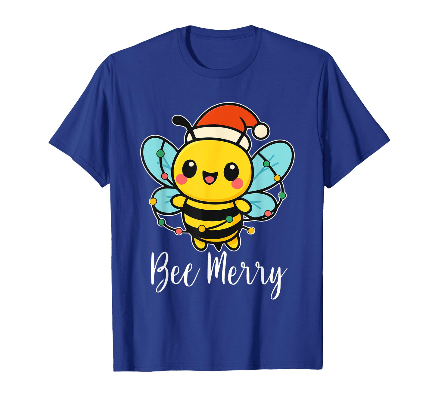 Bee Merry Christmas Bee Wears Santa Hat Xmas Lights T-Shirt
