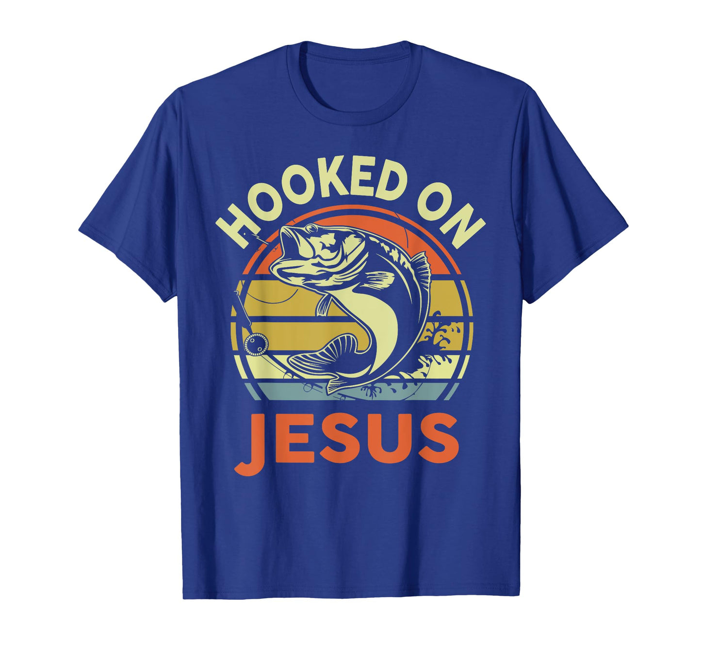 Mens Hooked on Jesus Christian Funny I You Love Bass Fishing T-Shirt