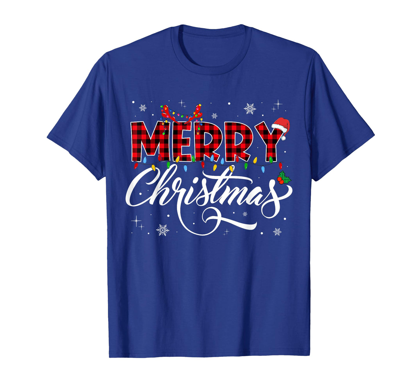 Merry Christmas Lights Santa Hat Xmas Family Matching Pajama T-Shirt