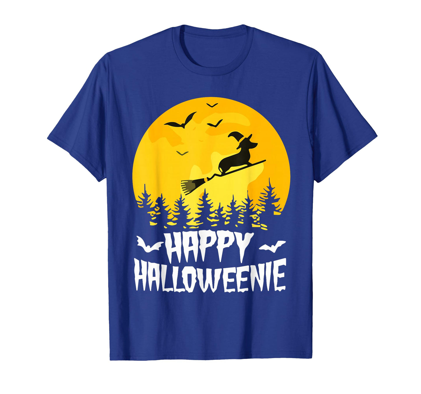 Happy Halloweenie Funny Halloween Dachshund Flying Witch T-Shirt