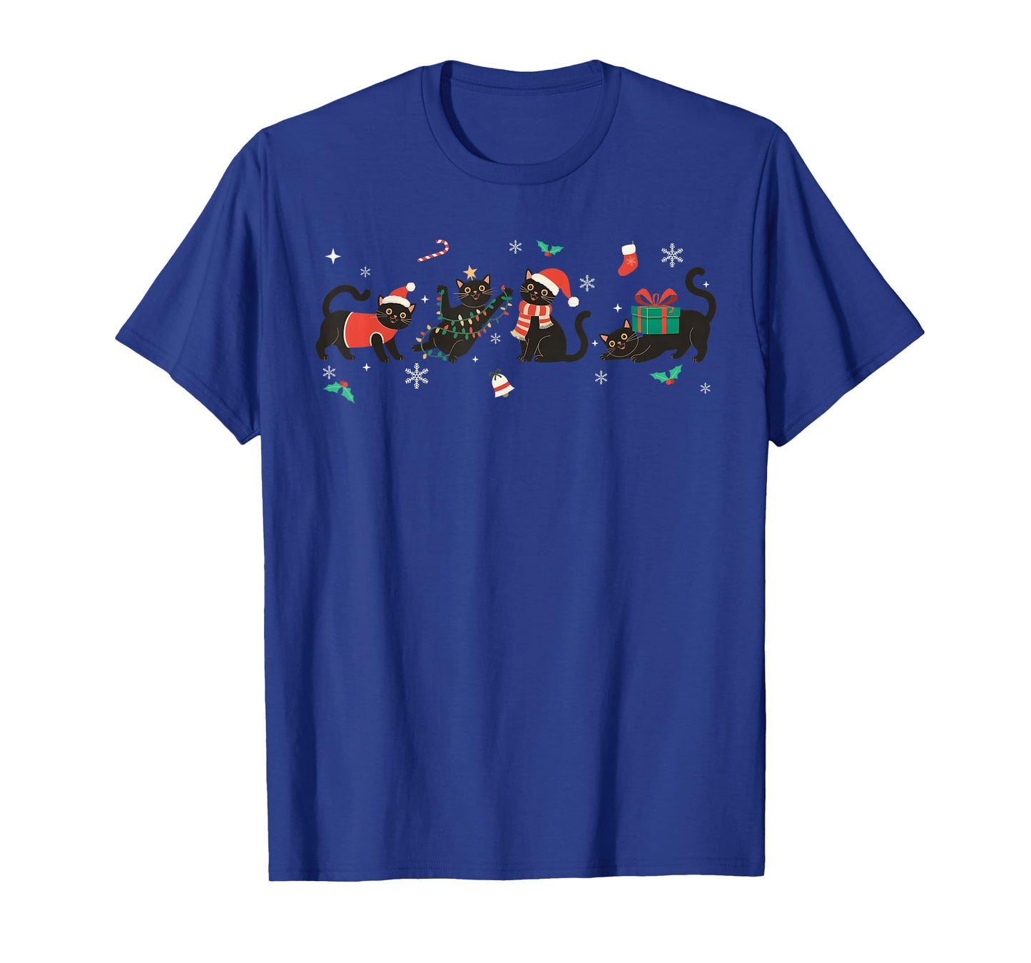 Funny Christmas Cat Black Cat Xmas Light Pajama Men Women T-Shirt