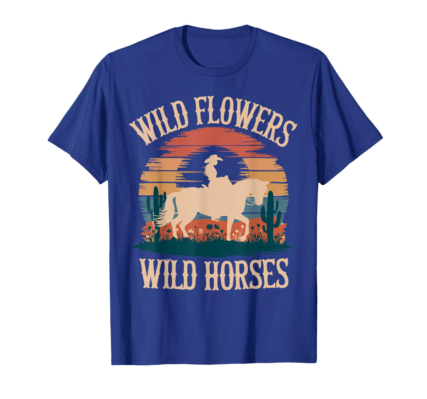 Vintage Sunset Western Country Wild Flowers - Wild Horses T-Shirt