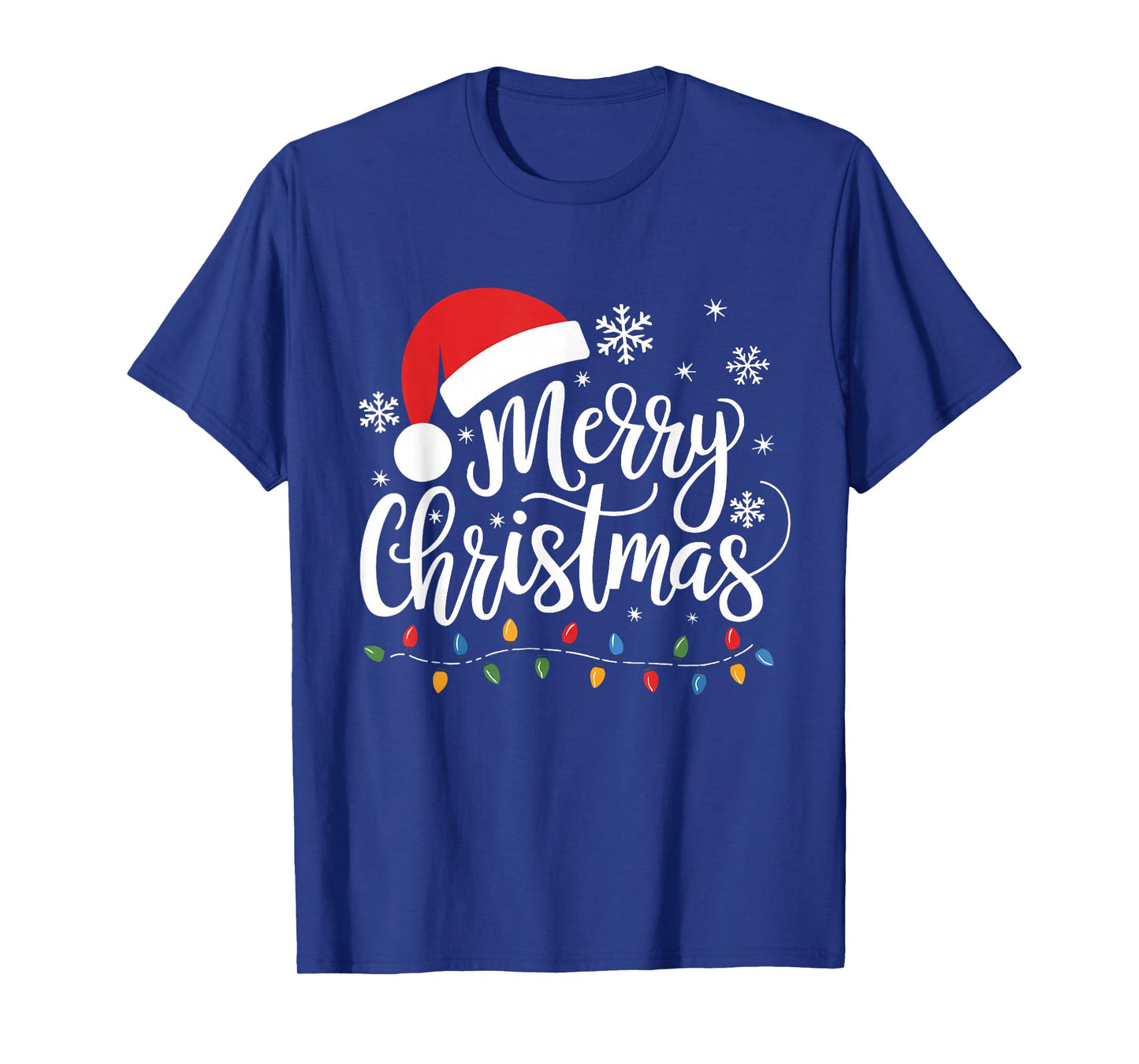 Merry Christmas Lights Red Santa Hat Family Xmas Pajamas T-Shirt