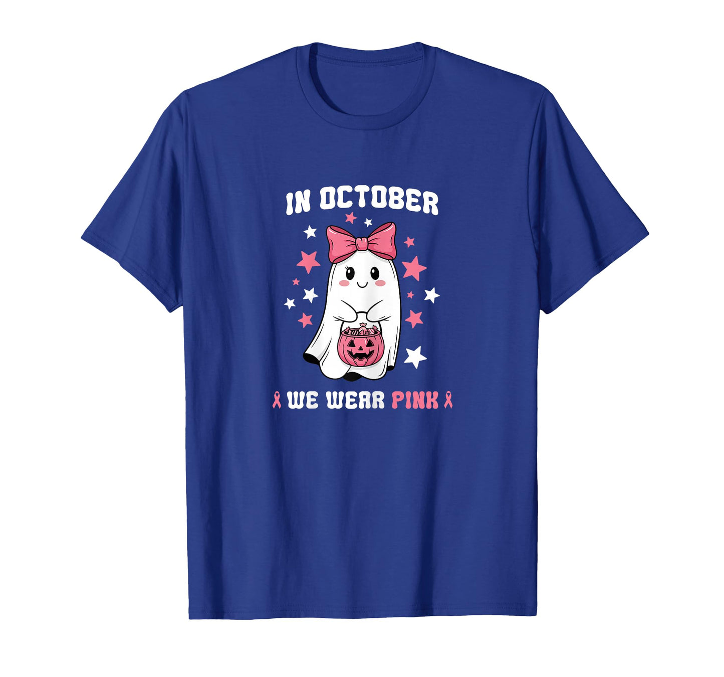 in October We Wear Pink Ghost Witch Breast Cancer Awareness T-Shirt