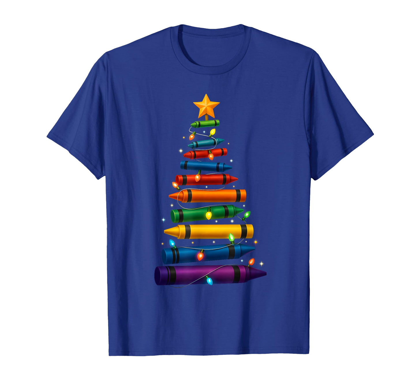 Teacher Crayon Christmas Tree Lights Student School Xmas T-Shirt