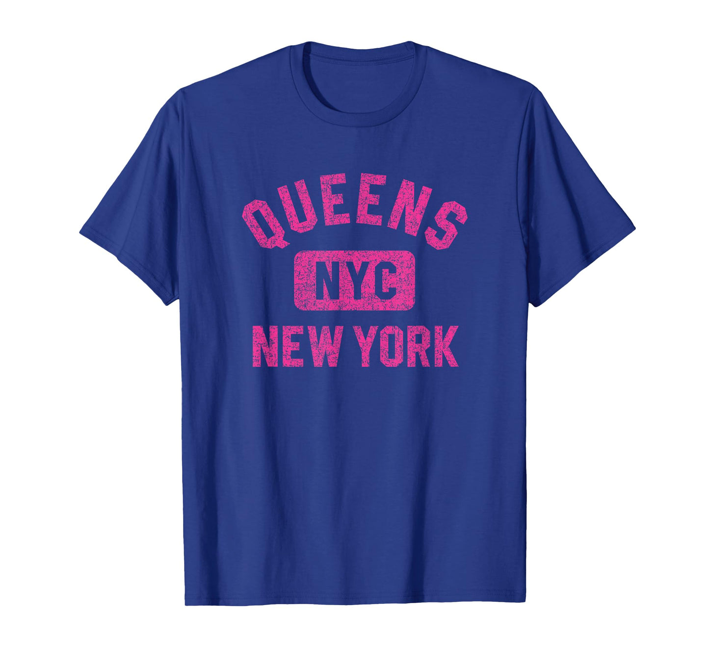 Queens NYC New York Gym Style Distressed Magenta Print T-Shirt