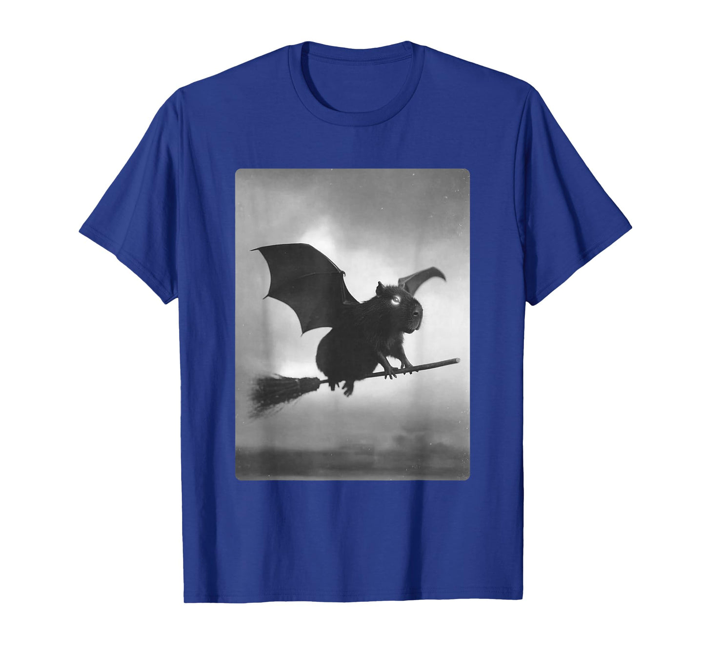 Gothic Capybara Witch Broomstick Bat Wings Spooky Halloween T-Shirt