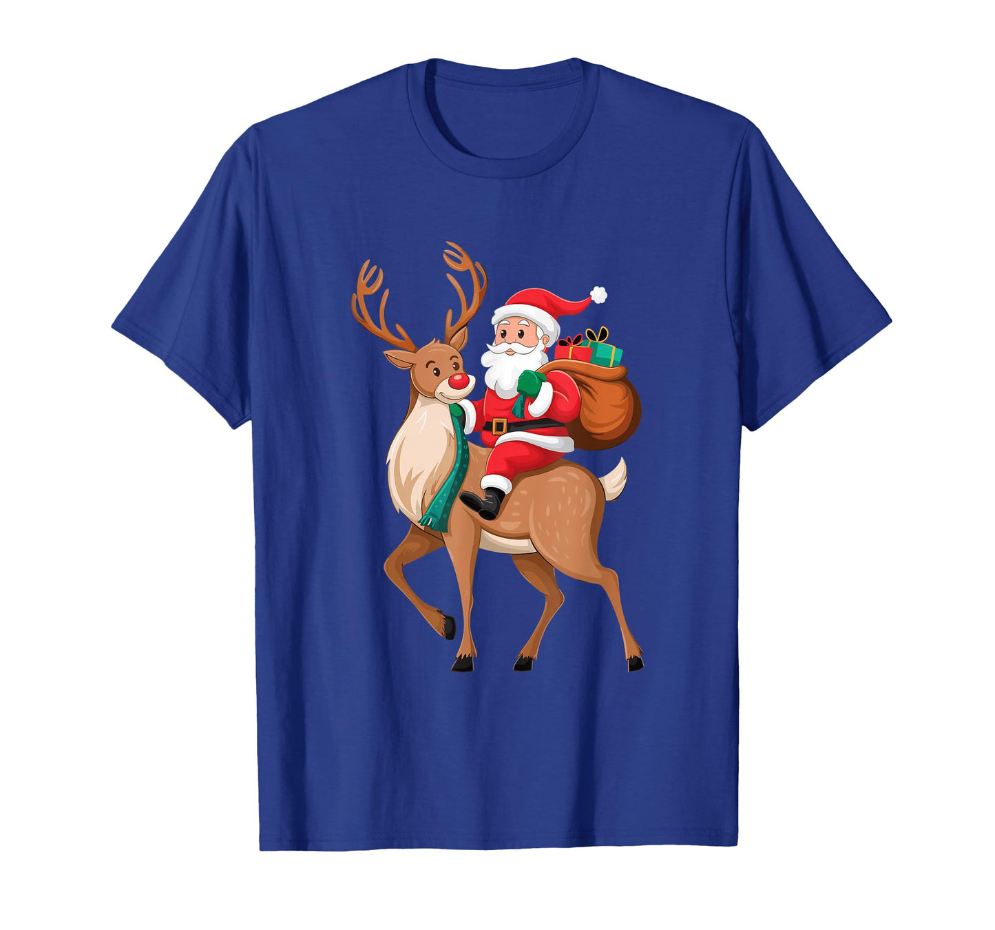 Santa Riding Reindeer Christmas Men Boys Kids Teens Xmas T-Shirt