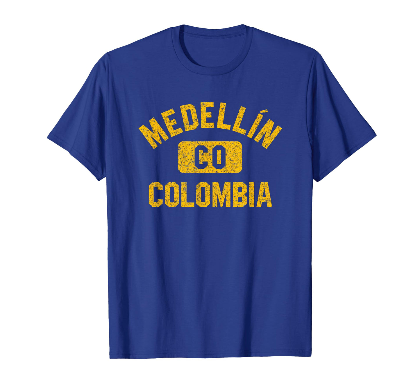 Medellin Colombia Gym Style Distressed Amber Print T-Shirt