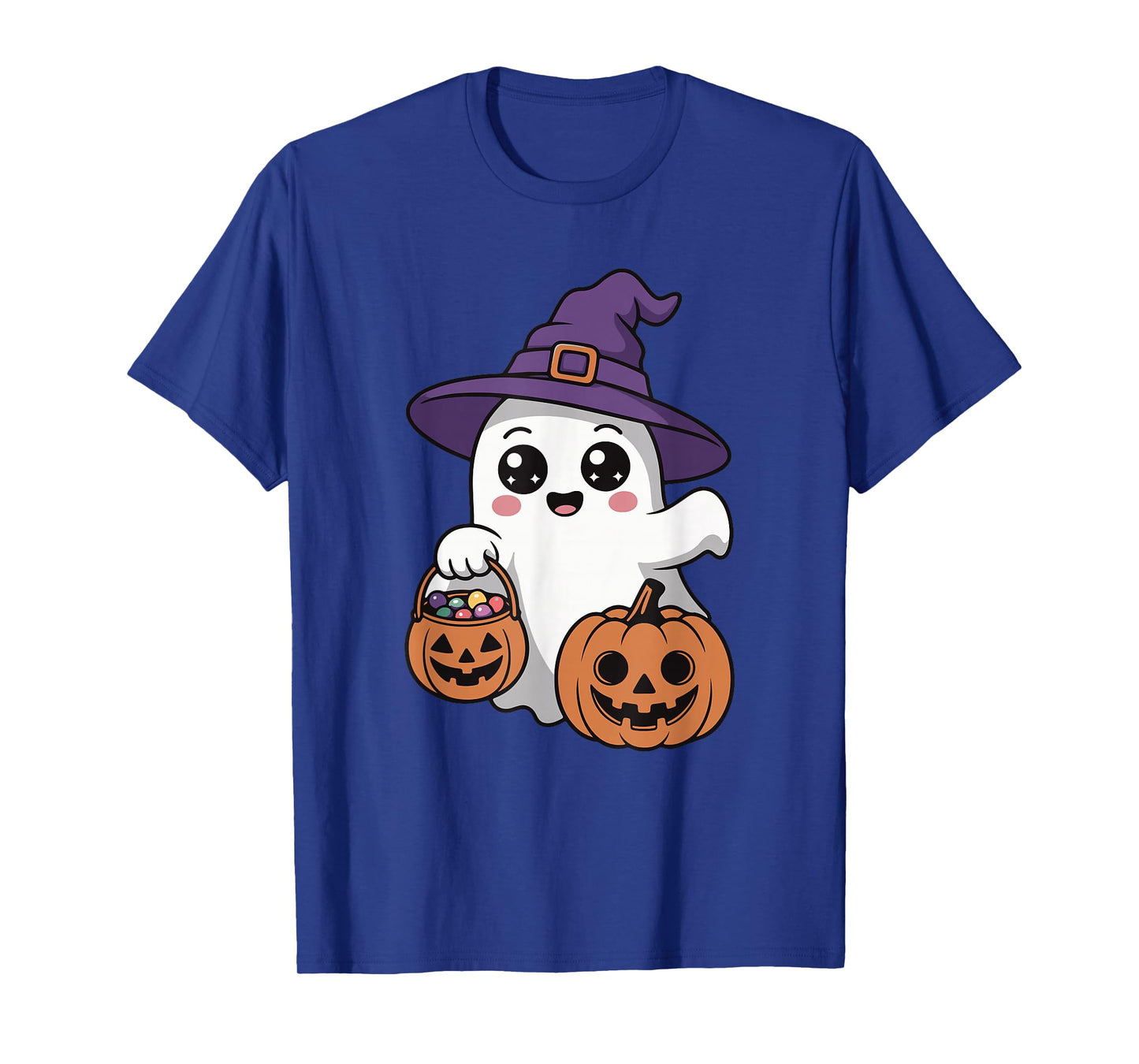 Cute Ghost with Pumpkin Candy Funny Halloween Trick or Treat T-Shirt