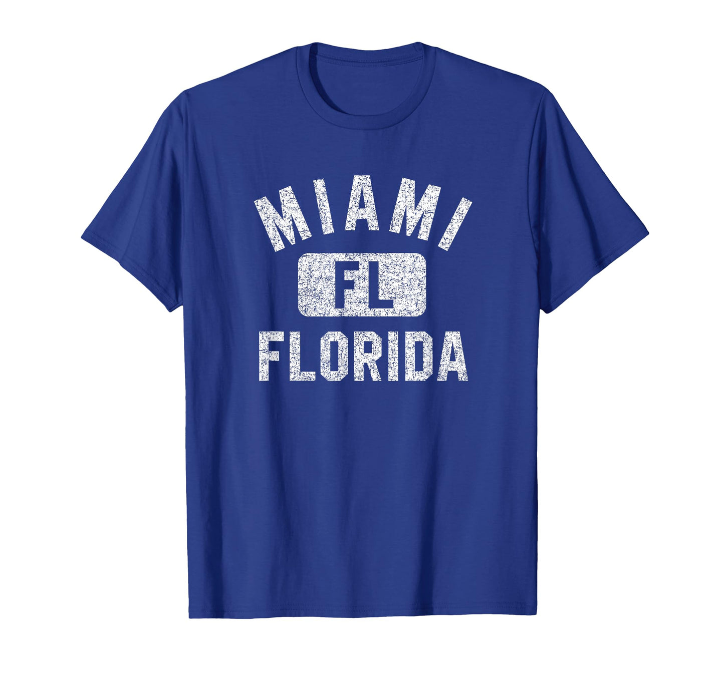 Miami Florida FL Gym Style Distressed White Print T-Shirt
